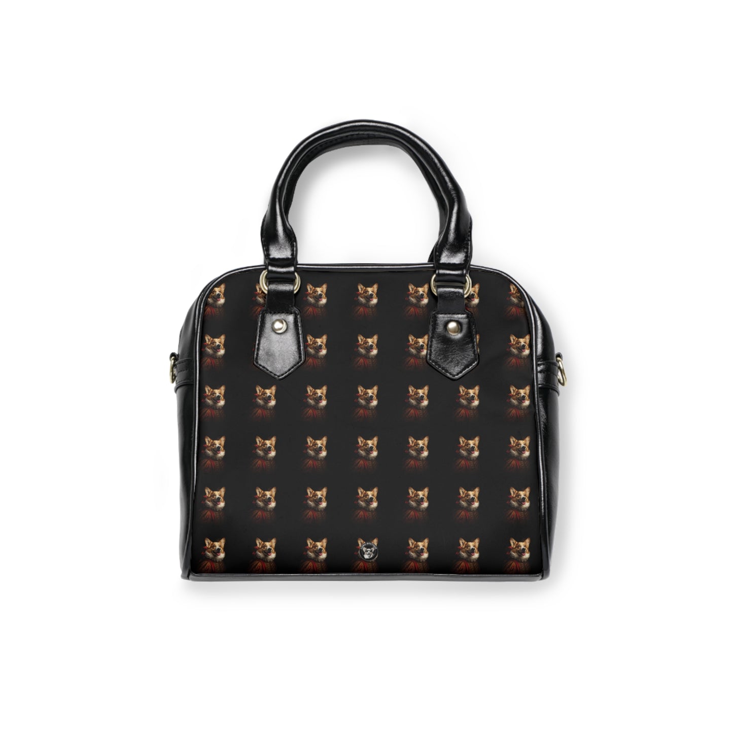 Renaissance Corgi in a Ruff Portrait Black Shoulder Handbag