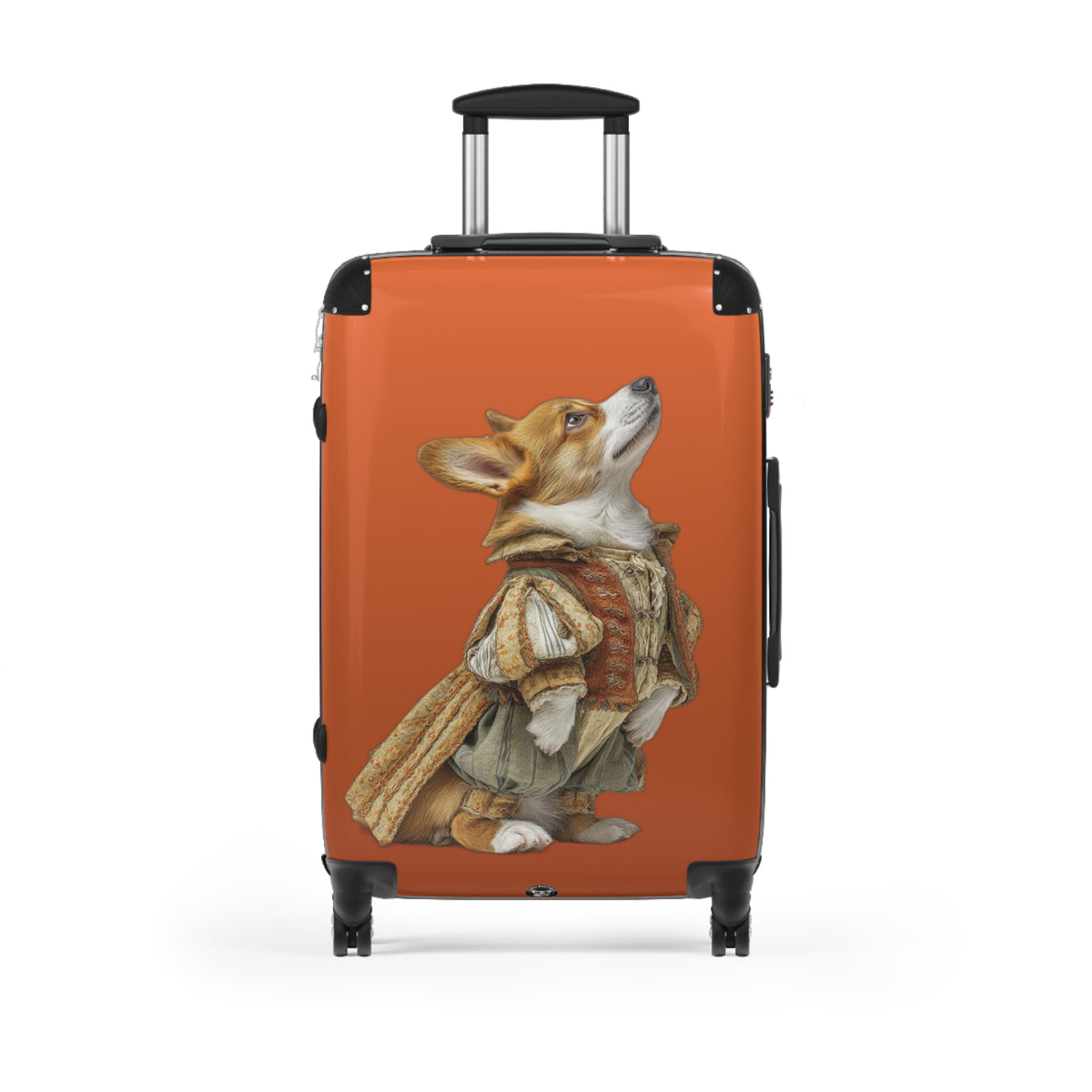 Prince Corgi Royal Travel Suitcases — Monarch Theme Burnt Orange Rolling Luggage