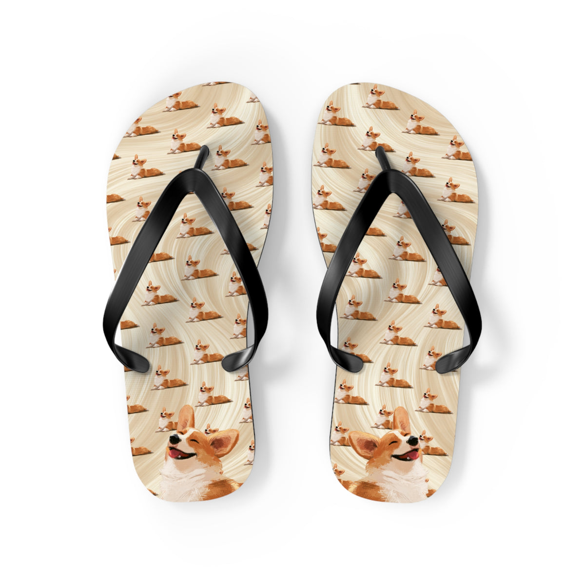 Giddy Sploot Unisex Flip-Flops - Creamy Champagne Corgi Sandals