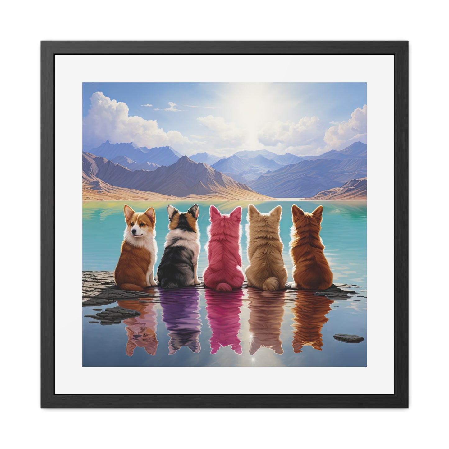 Tableau encadré Corgi Lake
