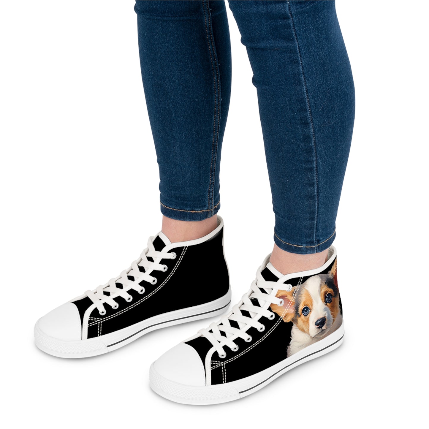 Puppy Dog Eyes Corgi Portrait Women's High Top Casual Black Canvas Sneakers