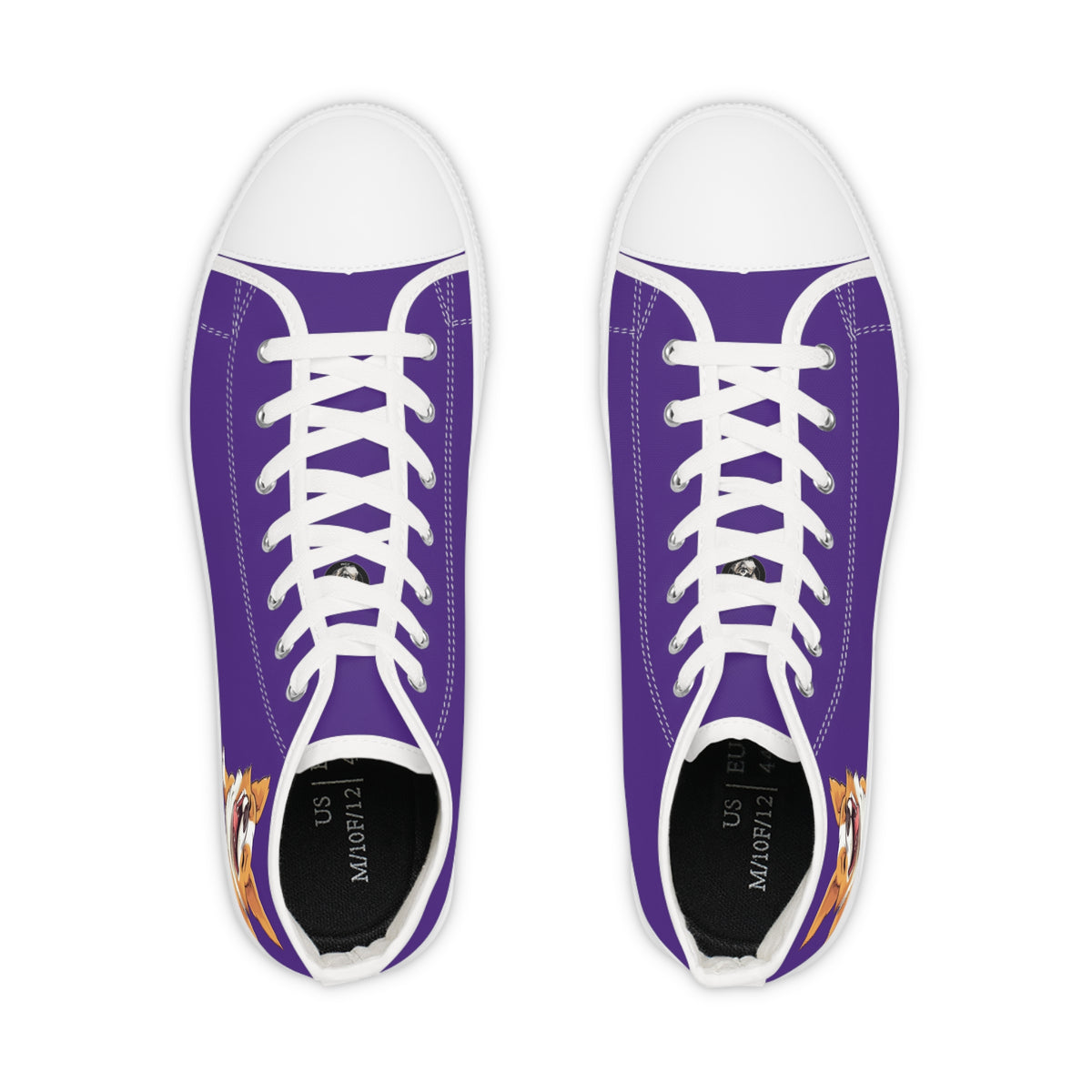 Jolly Jiggling Animated Corgi Men's High Top Casual Purple Canvas Sneakers