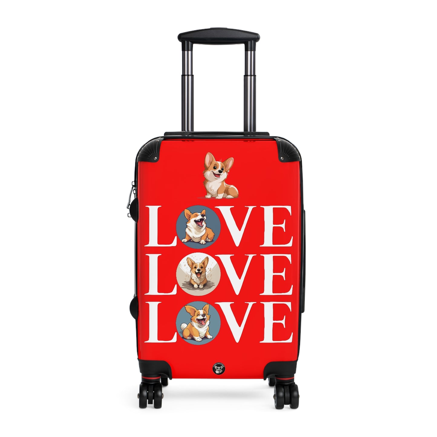 Corgi Love Suitcases — Red Rolling Luggage with Cute Corgi Animation