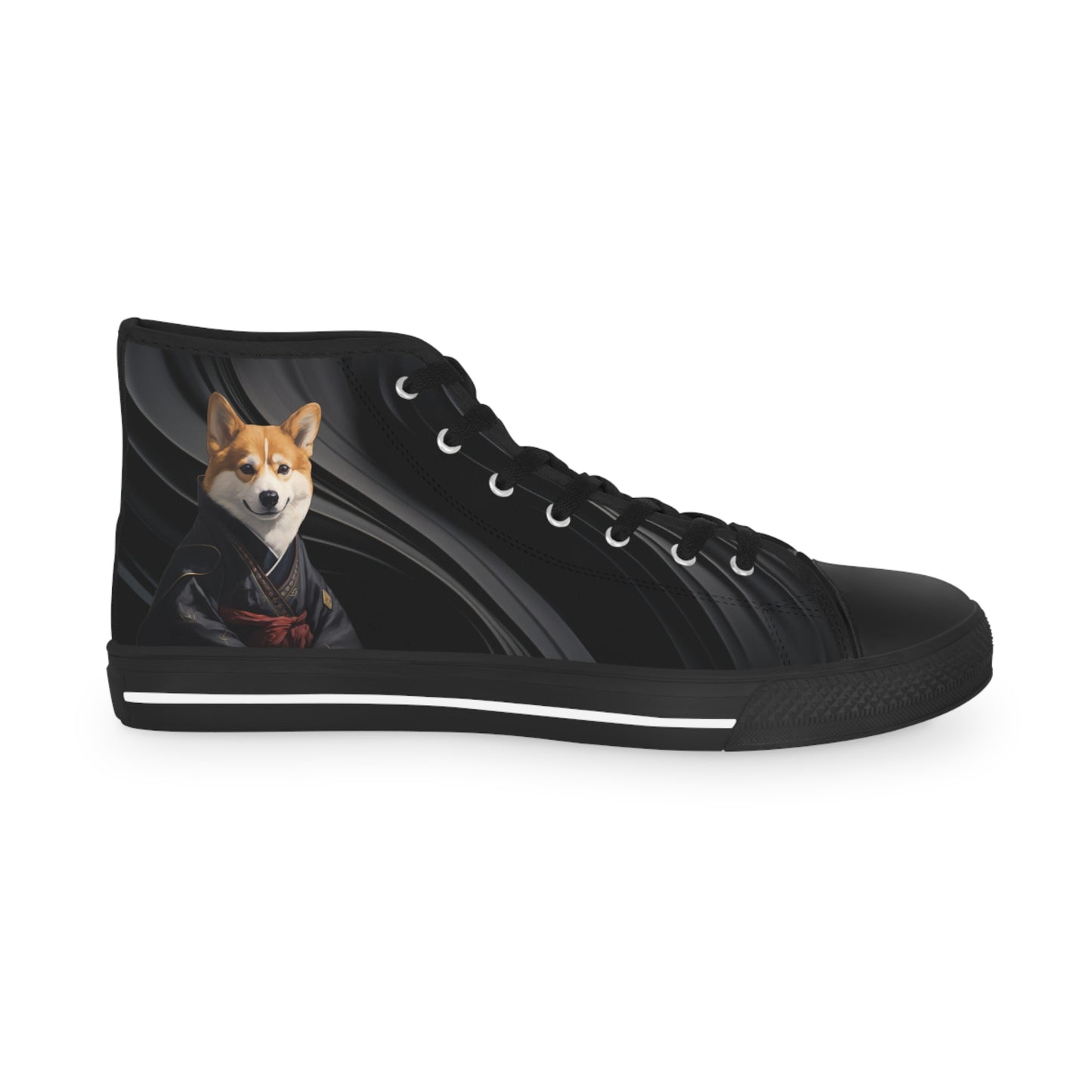 Samurai Corgi Black Wave Men's High Top Casual Canvas Sneakers