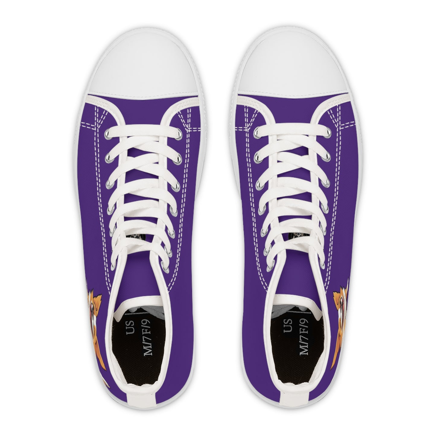 Jolly Jiggling Corgi Women's High Top Casual Purple Canvas Sneakers
