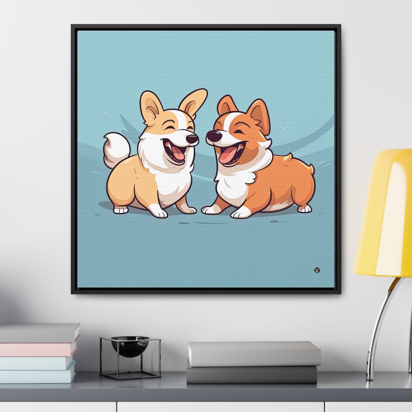 Corgi Couple - Framed on Canvas