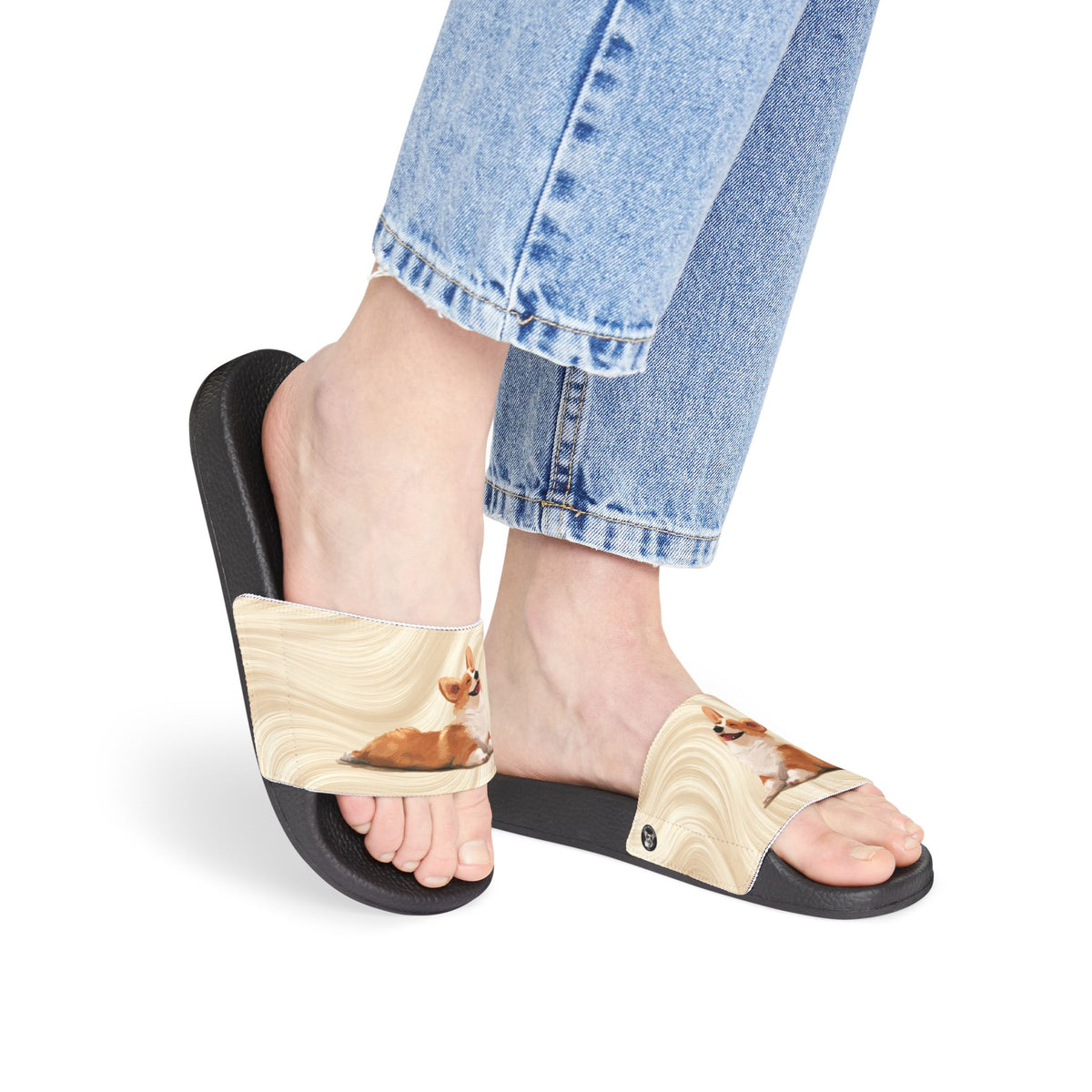 Giddy Sploot Women's Casual Creamy Champagne Slide Sandals - Corgi Pool & Beach Slides