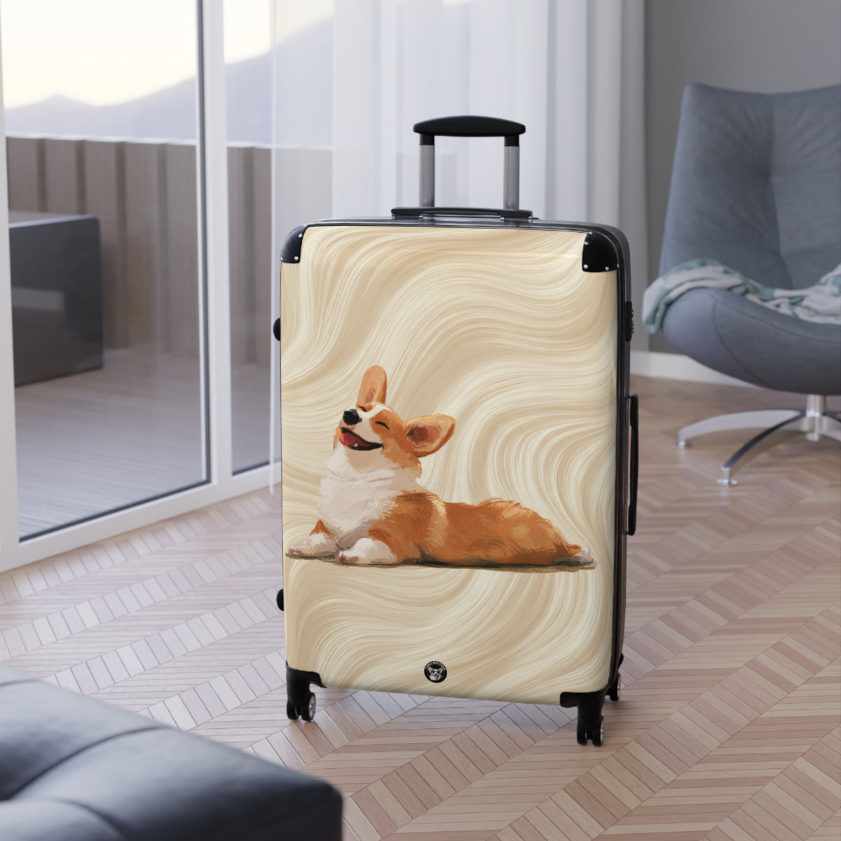 Giddy Sploot Suitcases — Creamy Champagne Corgi Rolling Luggage