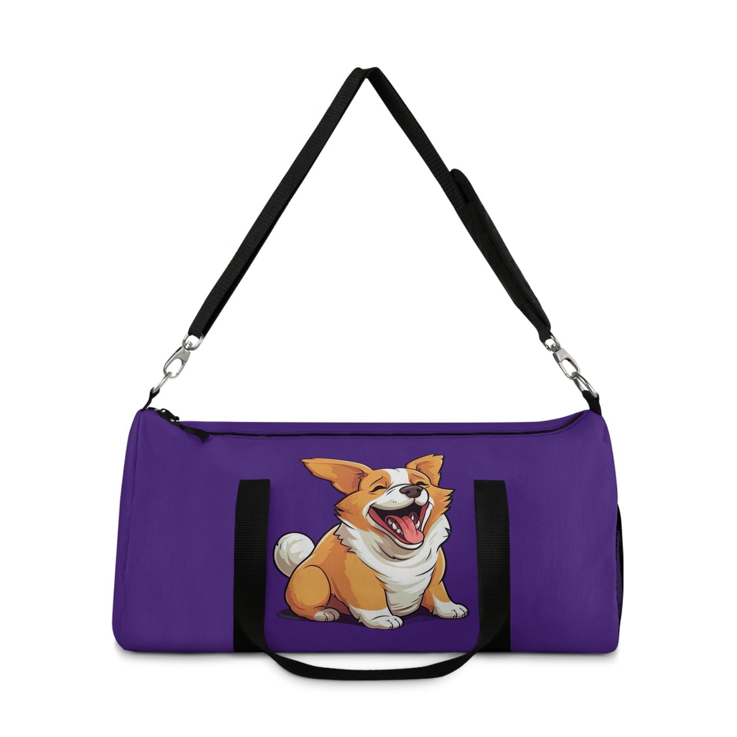 Jolly Jiggling Corgi Animation Duffel Bag - Cute Purple Corgi Travel Gym Bag