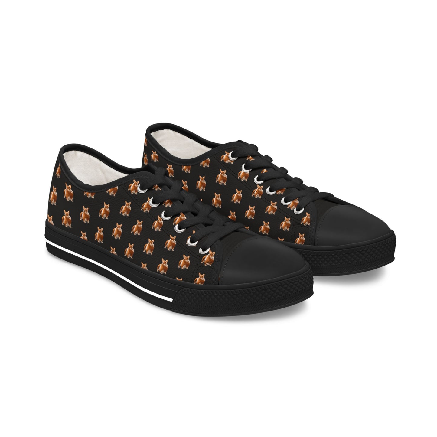 Corgi Contempt Mosaic Pattern Women’s Low Top Casual Black Canvas Sneakers