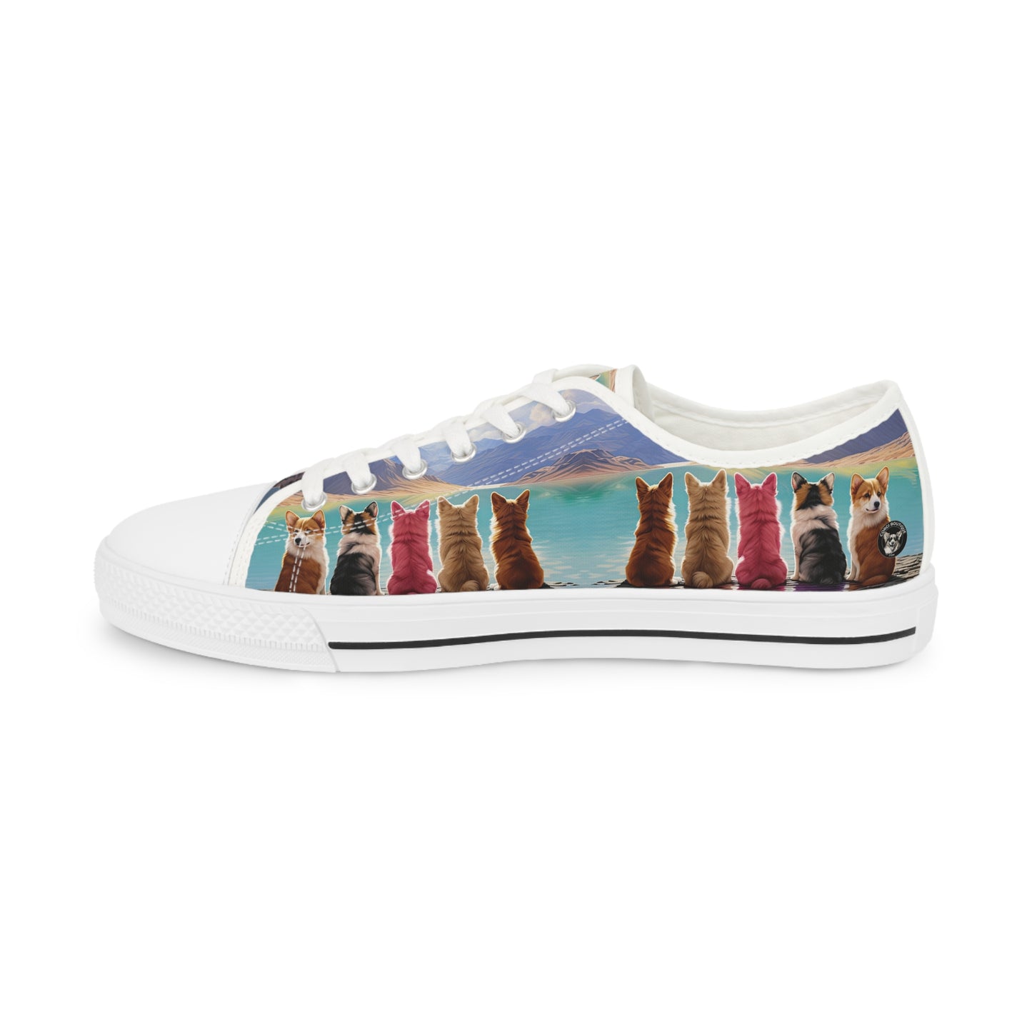 Corgi Lake Tranquil Portrait Men's Low Top Casual Canvas Sneakers