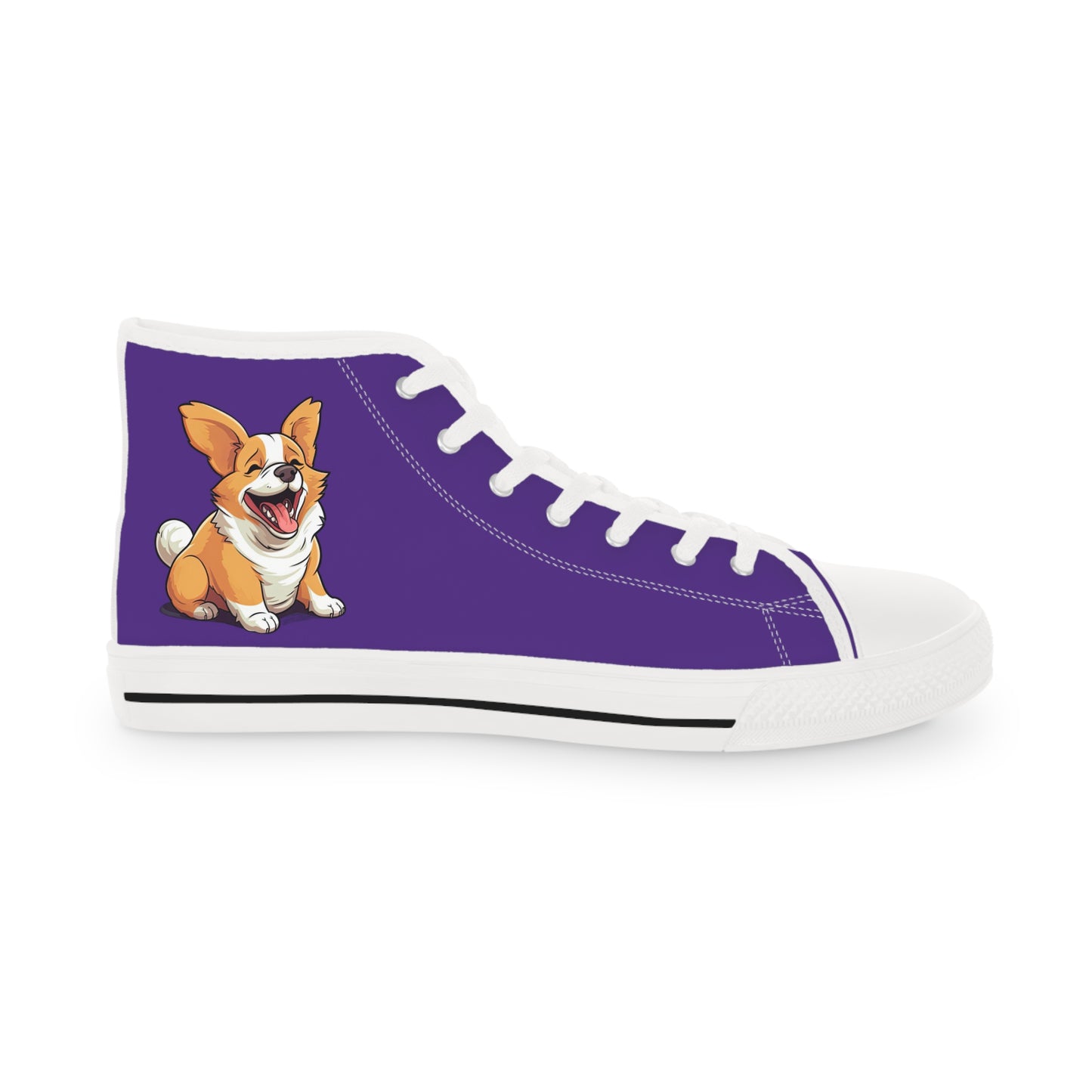 Jolly Jiggling Corgi Men's High Top Casual Purple Canvas Sneakers