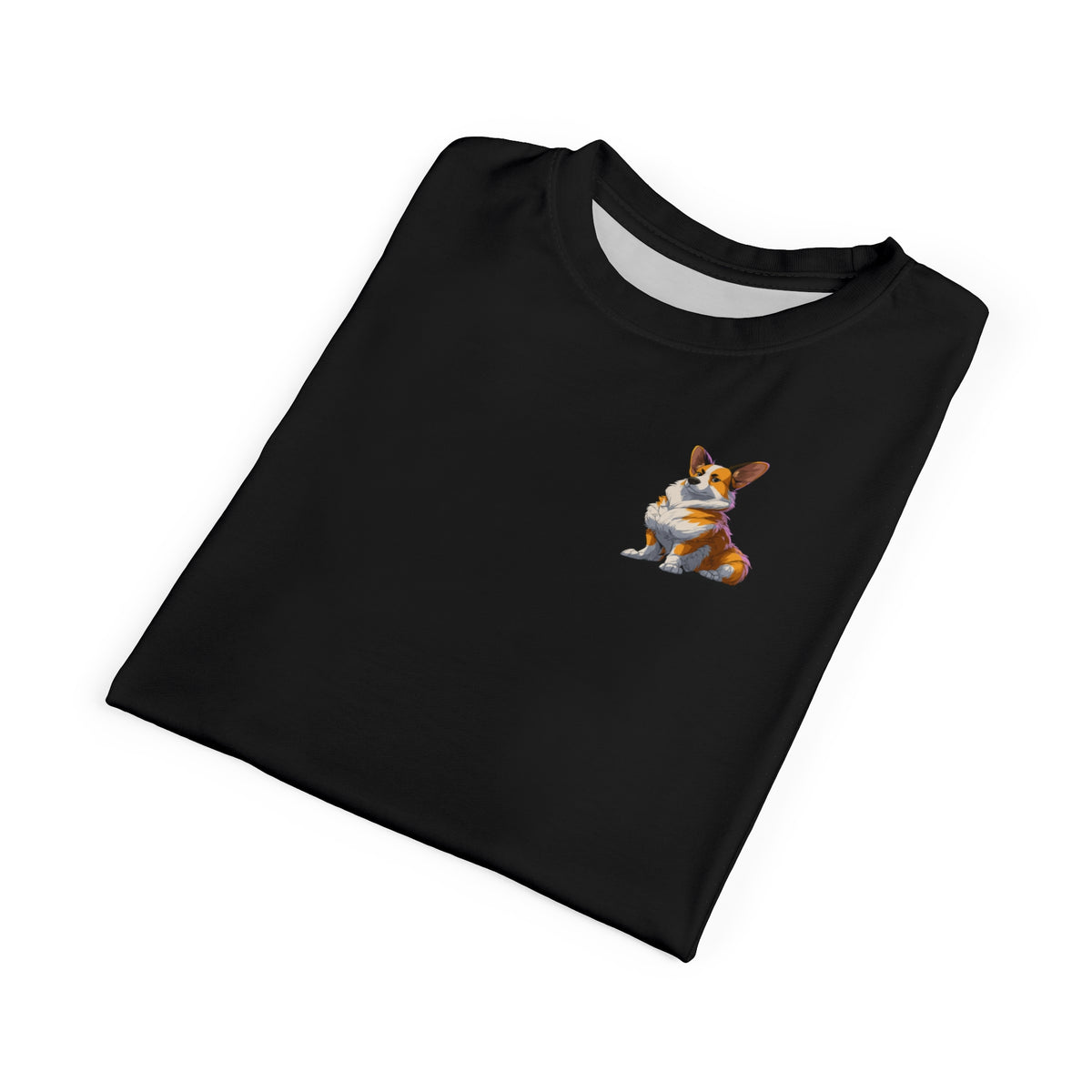 Boss Dog Unisex Bold Designer Tee - Corgi in Charge on Phantom Black with Color-Flow Brushstroke Sleeves