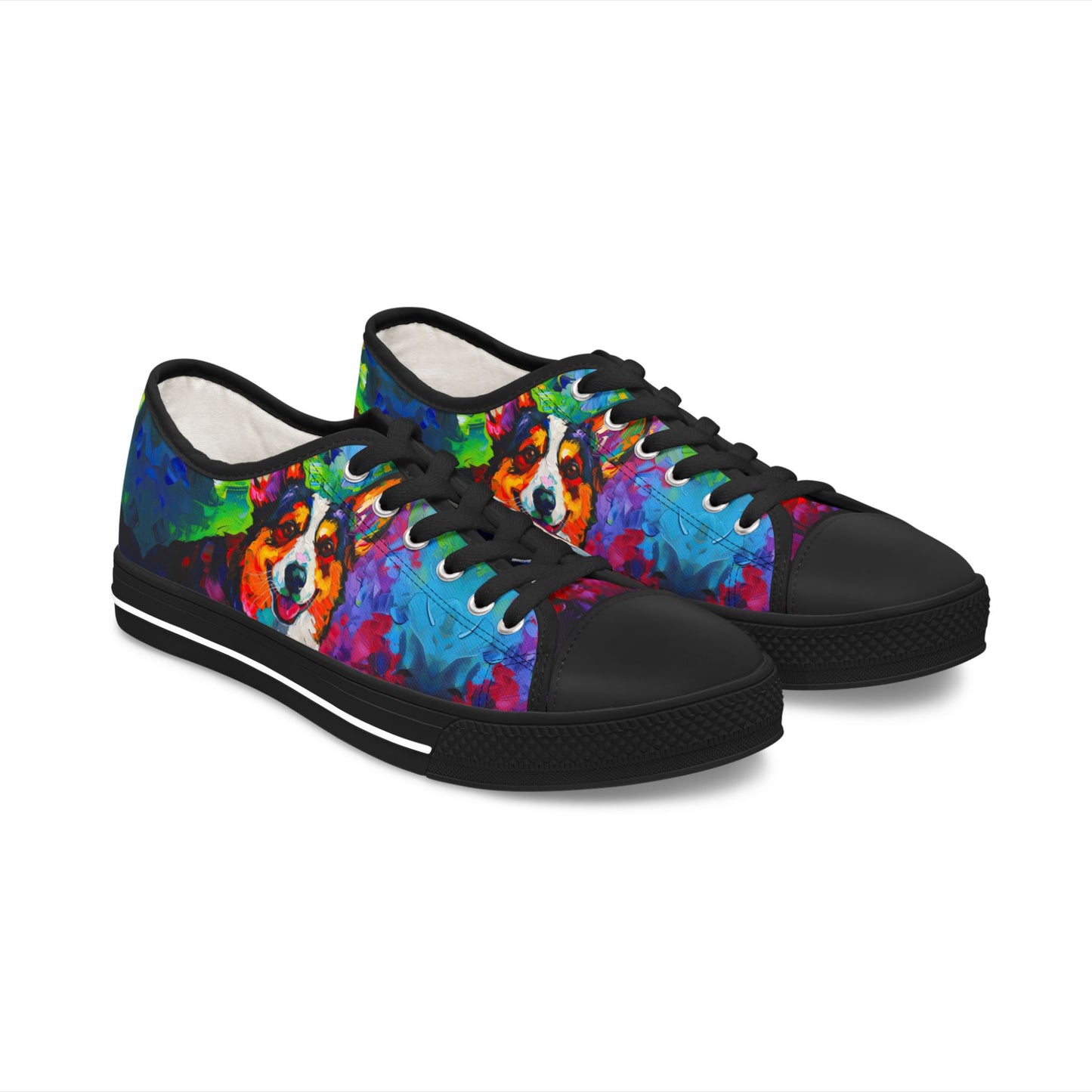 Color Me Corgi Vibrant Artistic Women's Low Top Casual Canvas Sneakers
