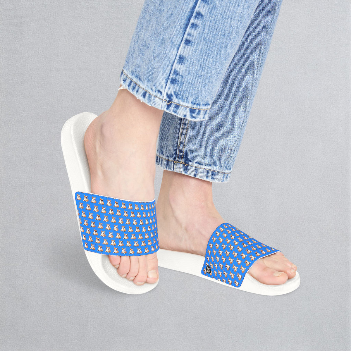 Comical Corgi All Smiles Repeater Pattern Women's Slide Sandals - Casual Pool & Beach Slides