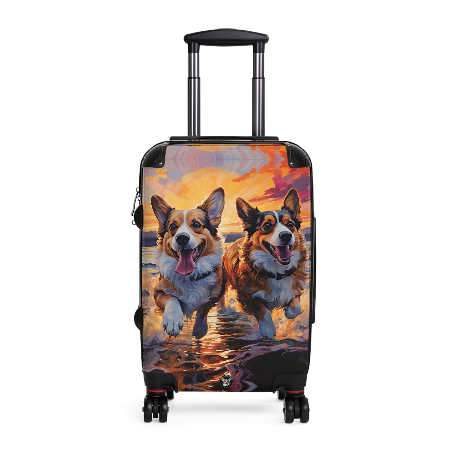 Beach Buds Corgi Sunset Suitcases — Corgis Running in the Waves Luggage