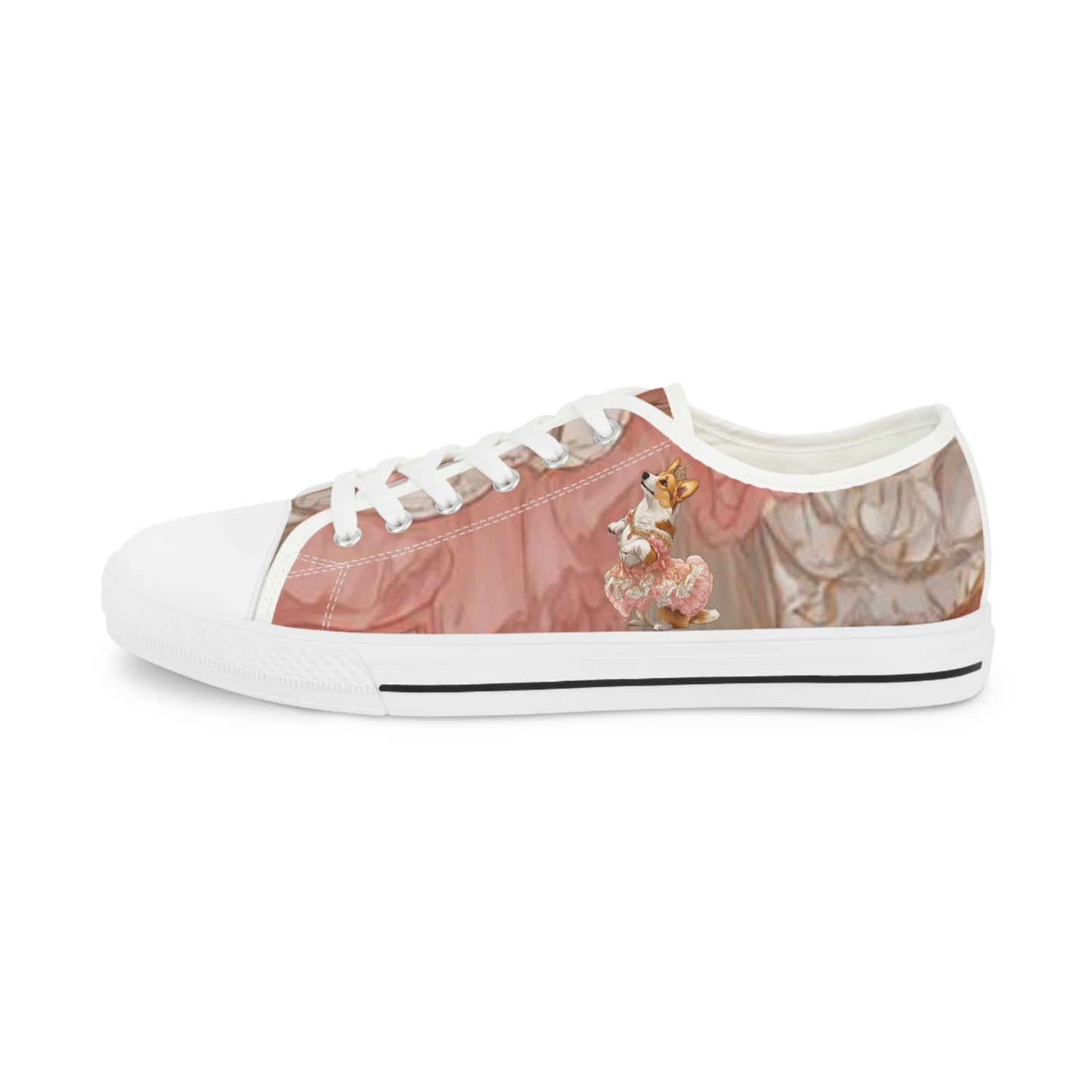 Princess Corgi Pink Rose Floral Men's Low-Top Casual Canvas Sneakers