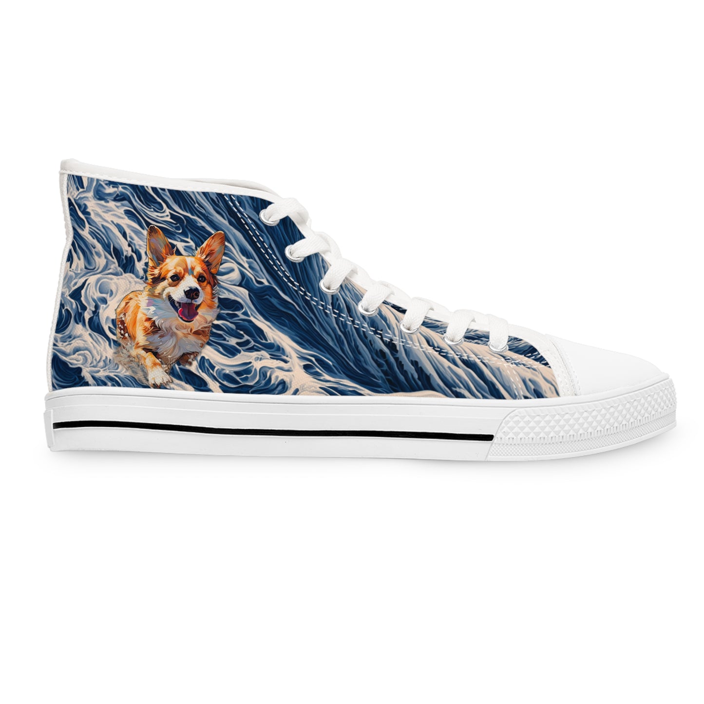 Coastal Corgi Big Blue Ocean Wave Women's High Top Casual Canvas Sneakers