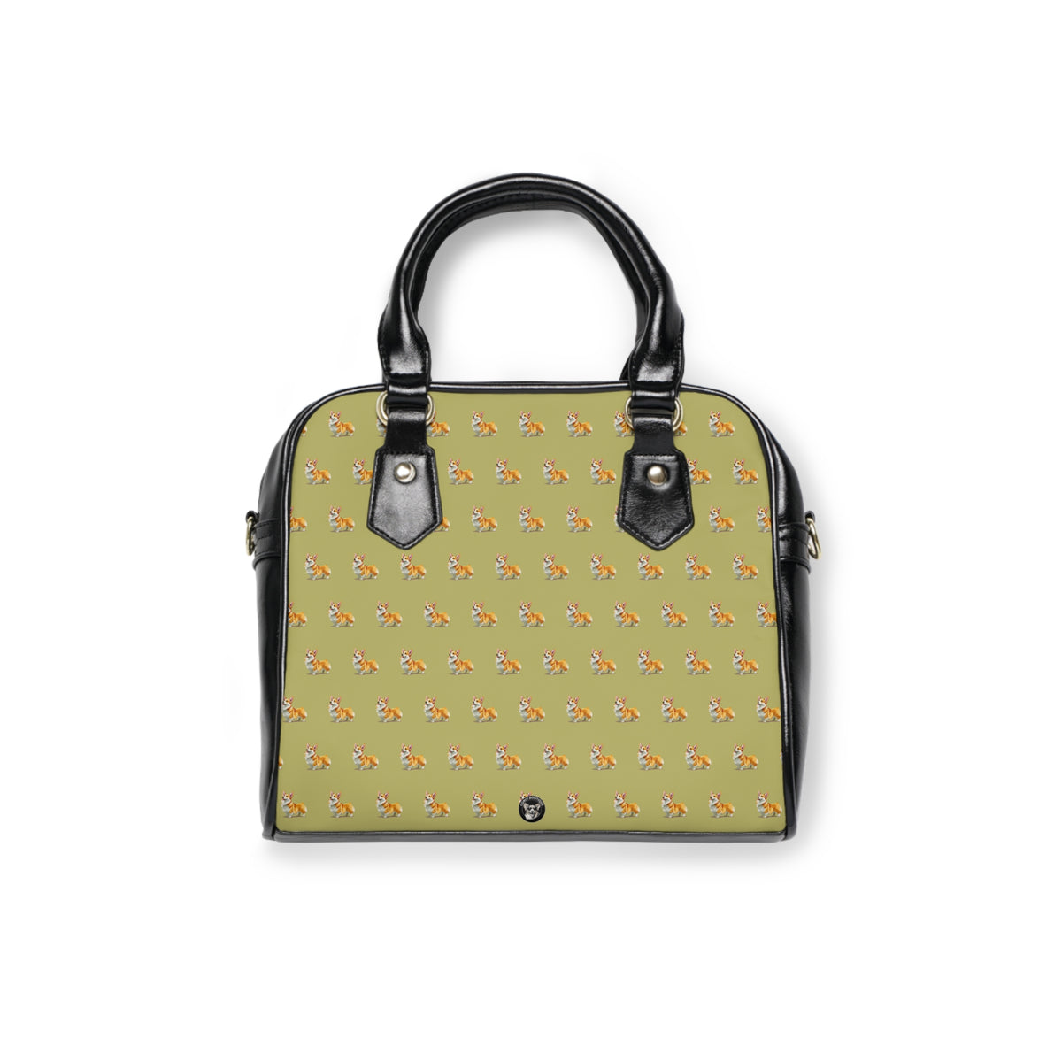 The Queen's Corgi Companion Repeater Pattern Khaki & Black Shoulder Handbag