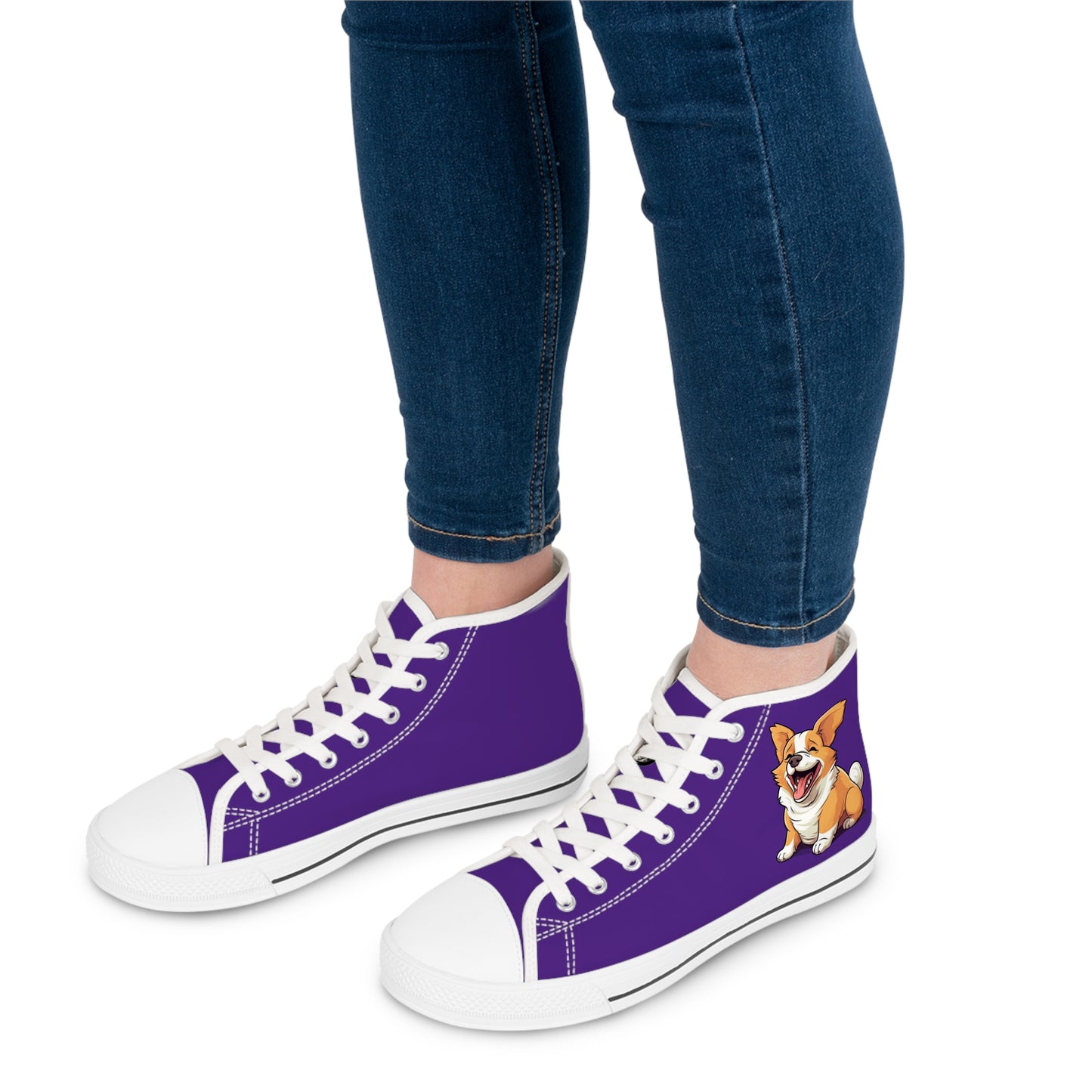 Jolly Jiggling Corgi Women's High Top Casual Purple Canvas Sneakers