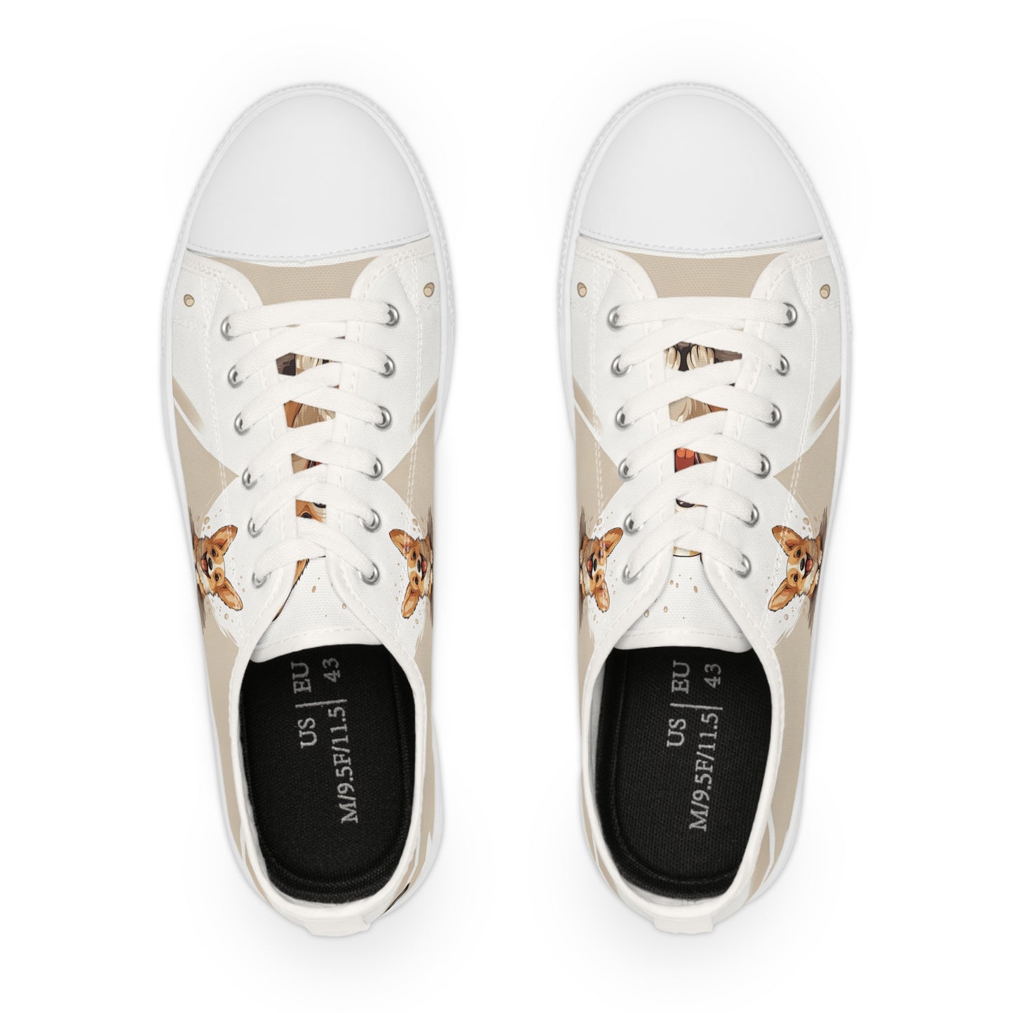 Corgi Cuteness Anime Portrait Men's Low Top Casual Beige Canvas Sneakers