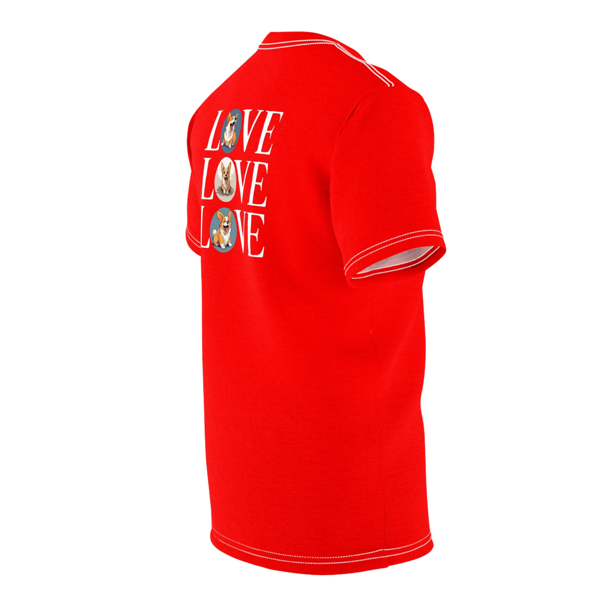 Love-Love-Love Unisex Bold Designer Tee - Corgi Sentiment on Rad-Red