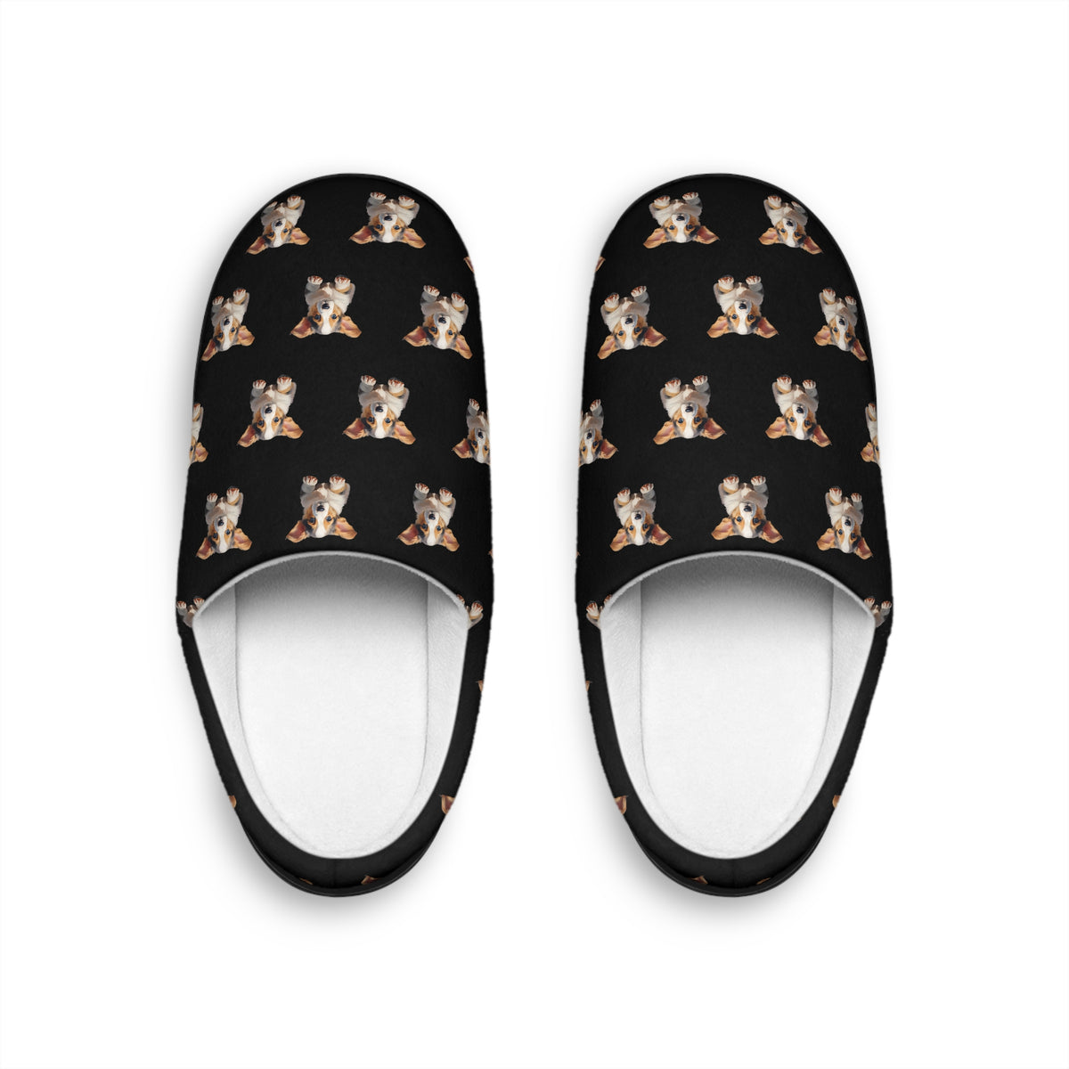 Puppy Portrait Men's Slippers - Corgi Painting on Black Background