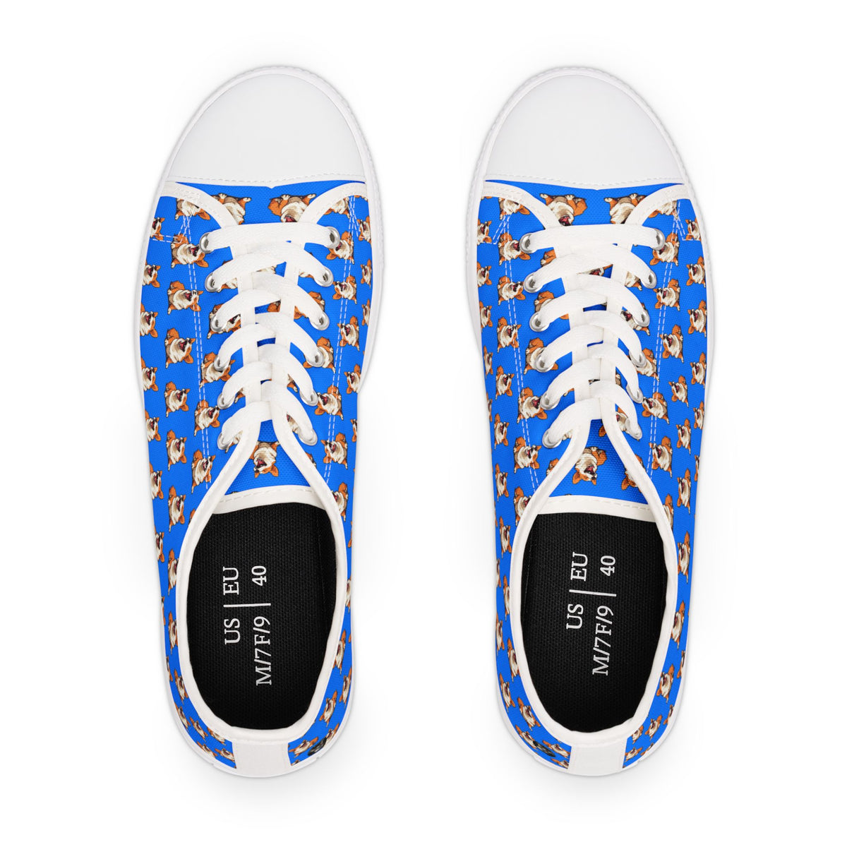 Comical Corgi Repeater Pattern Women’s Low Top Casual Blue Canvas Sneakers