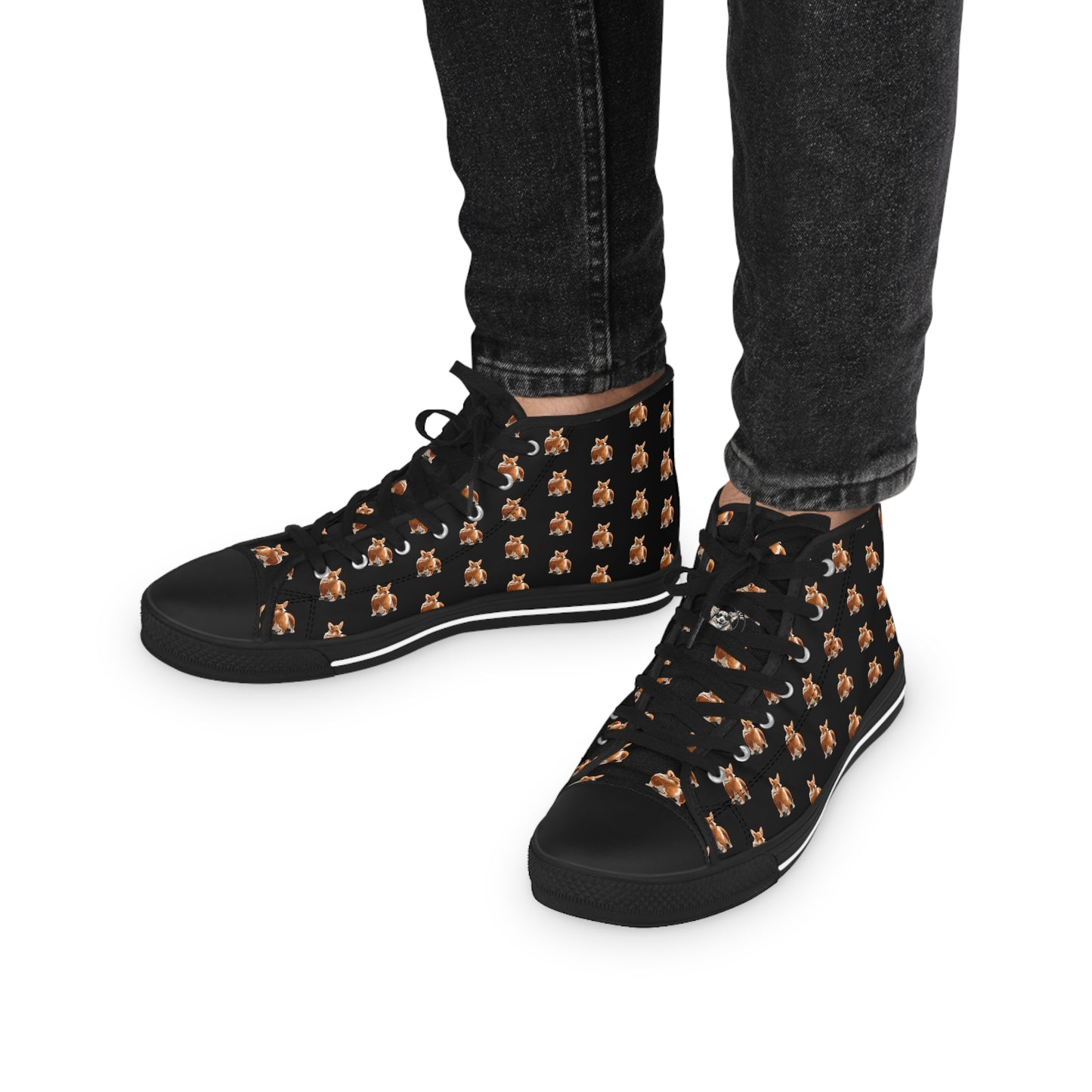 Corgi Contempt Mosaic Pattern Men's High Top Casual Black Canvas Sneakers