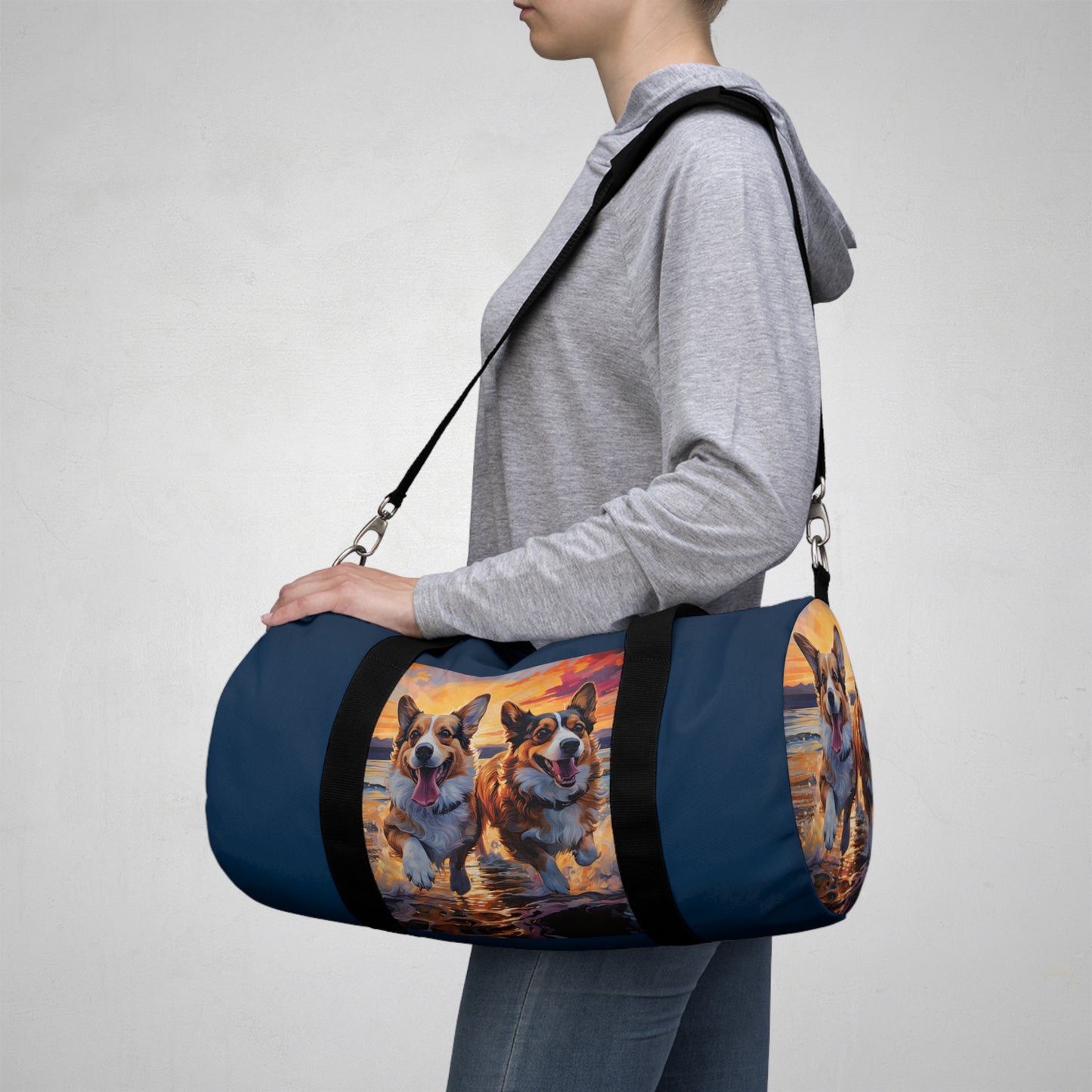 Beach Buds Corgi Duffel Bag - Fun Blue Corgi Travel Gym Bag