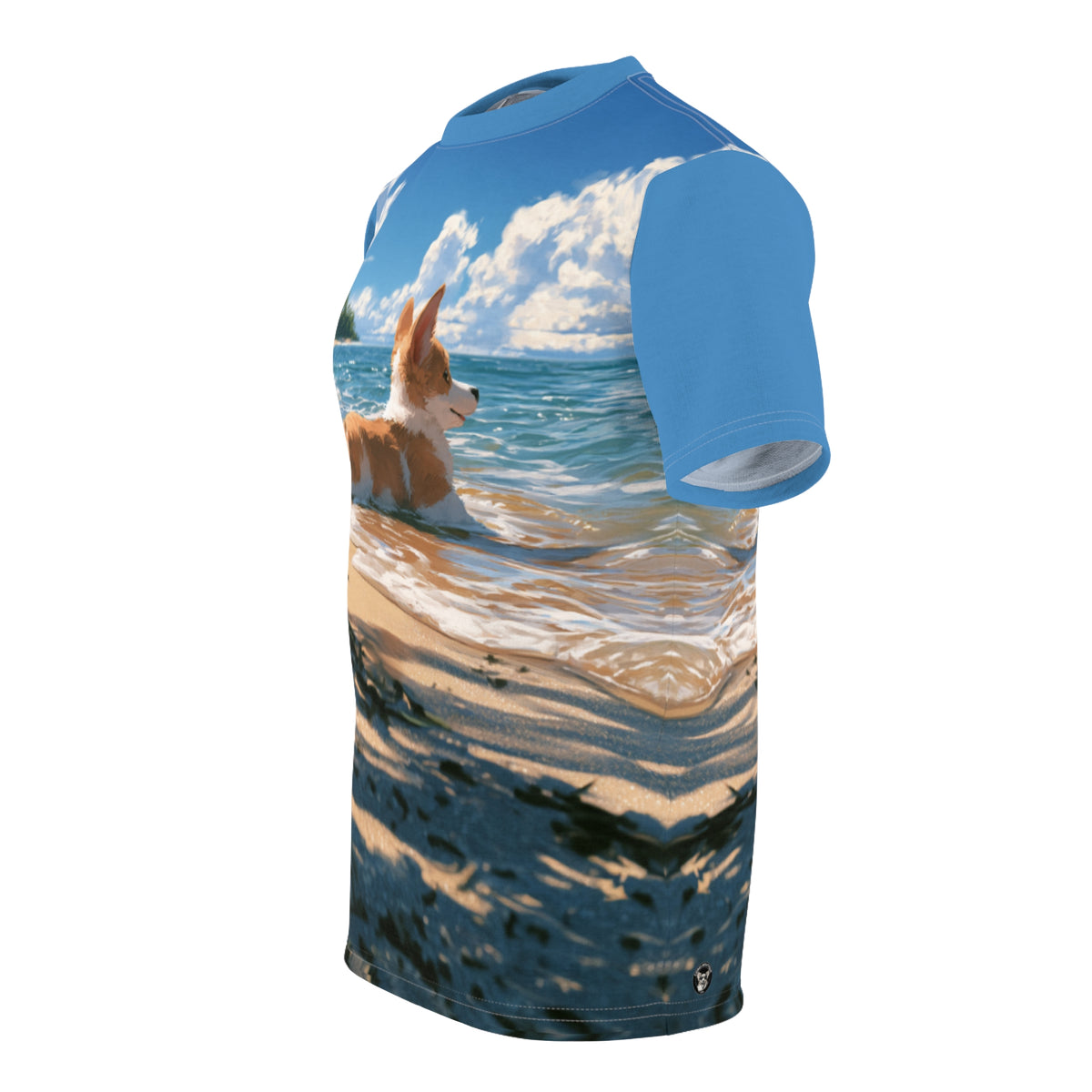 Splish-Splash-Sploot Unisex Bold Designer Tee - Mellow Mood on Mahalo Marine (Part of the Corgi Beach Day Collection)