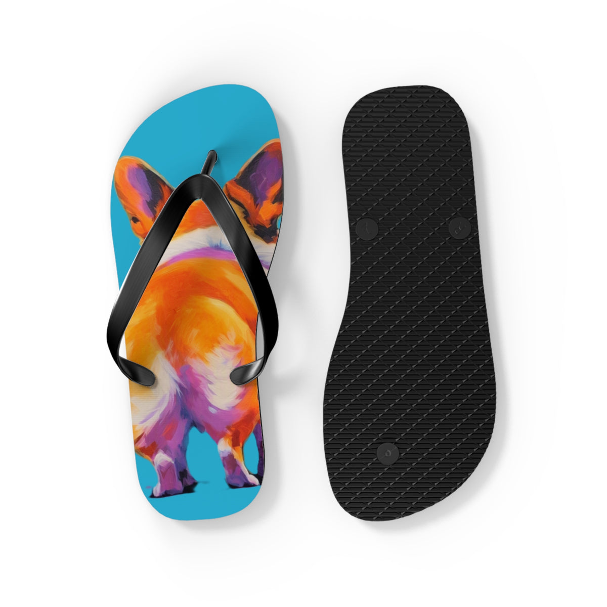 Corgi Butt Artistic Portrait Unisex Flip Flops – Blue Corgi Beach Sandals