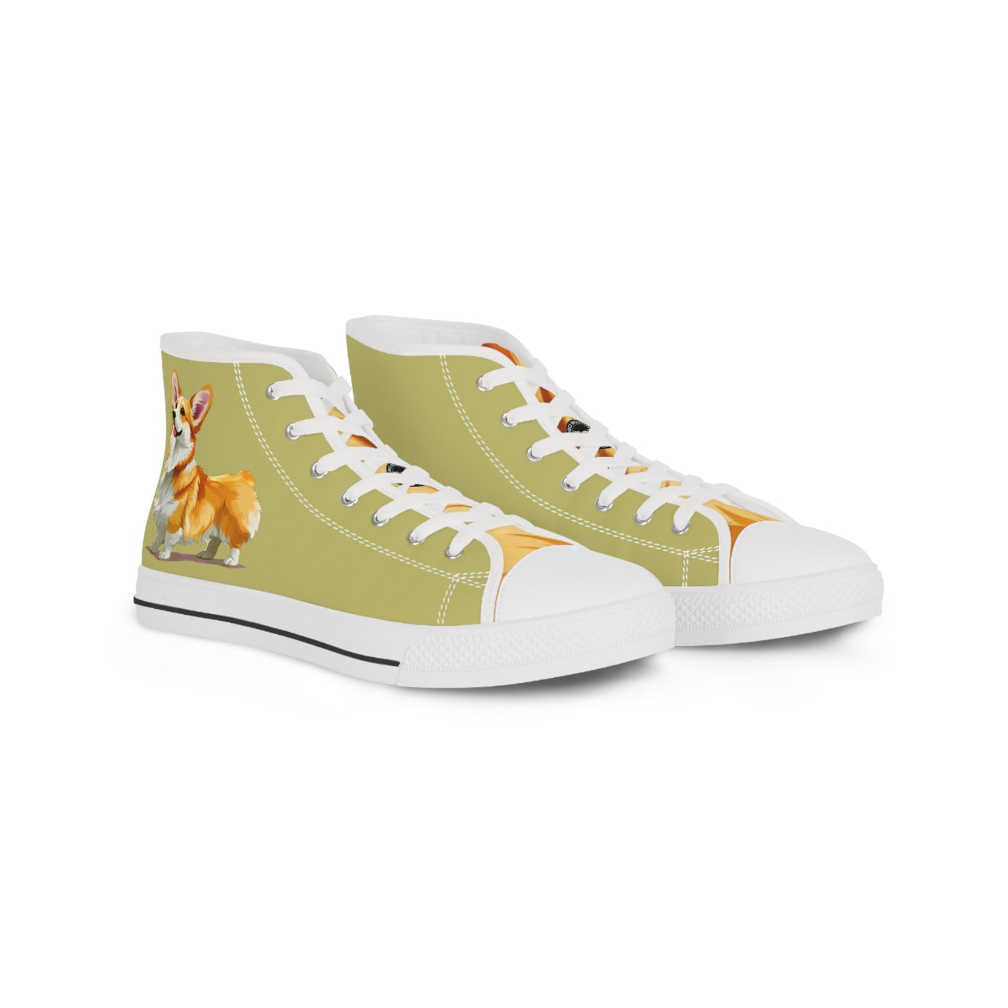 Classic Queen's Corgi Artistic Illustration Men's Casual Khaki Canvas Sneakers