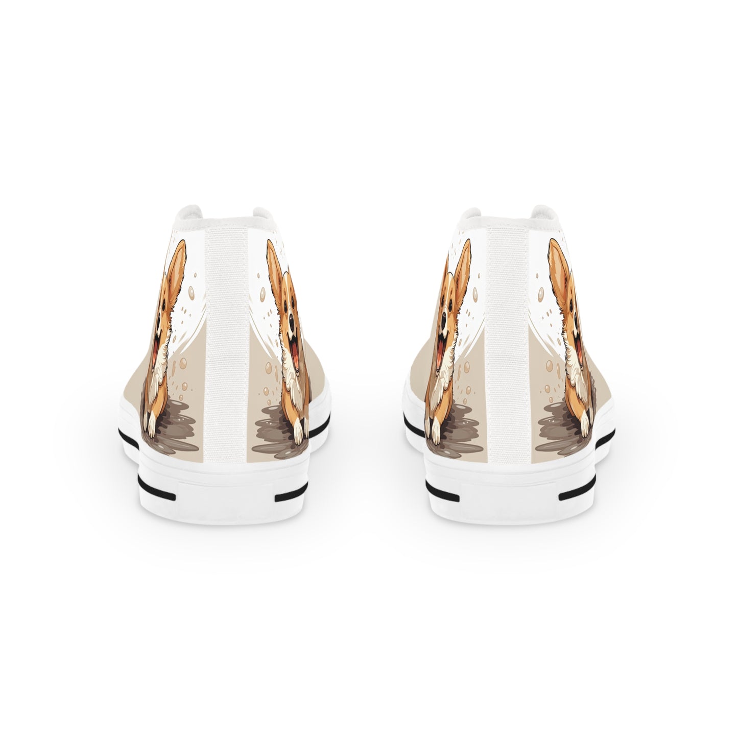 Corgi Cuteness Anime Print Men's High Top Casual Beige & White Canvas Sneakers