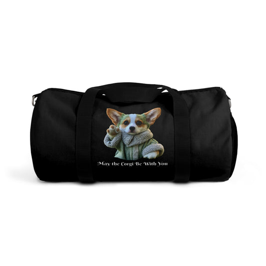 May the Corgi Be With You Duffel Bag - Baby Corgi Star Warrior Black Travel Gym Bag