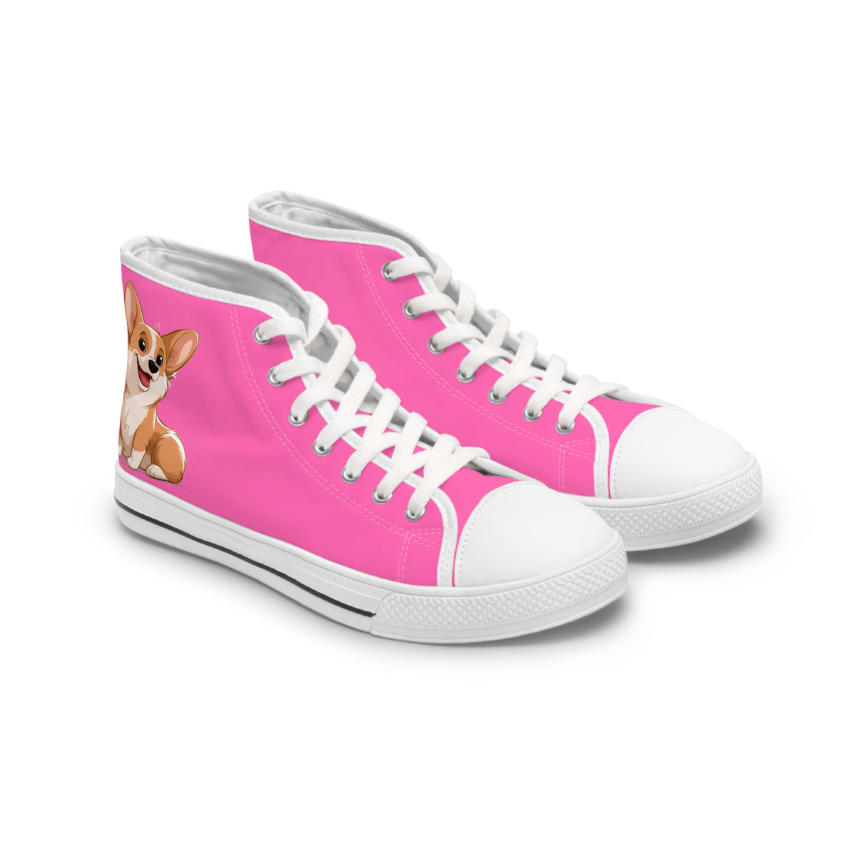 Cute Corgi Puppy Animation Hot Pink Women's High Top Casual Canvas Sneakers