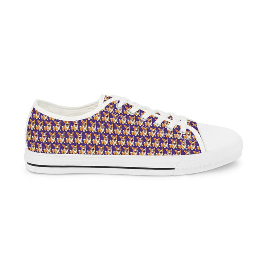 Jolly Jiggling Corgi Purple Houndstooth Style Low Top Men's Casual Patterned Canvas Sneakers