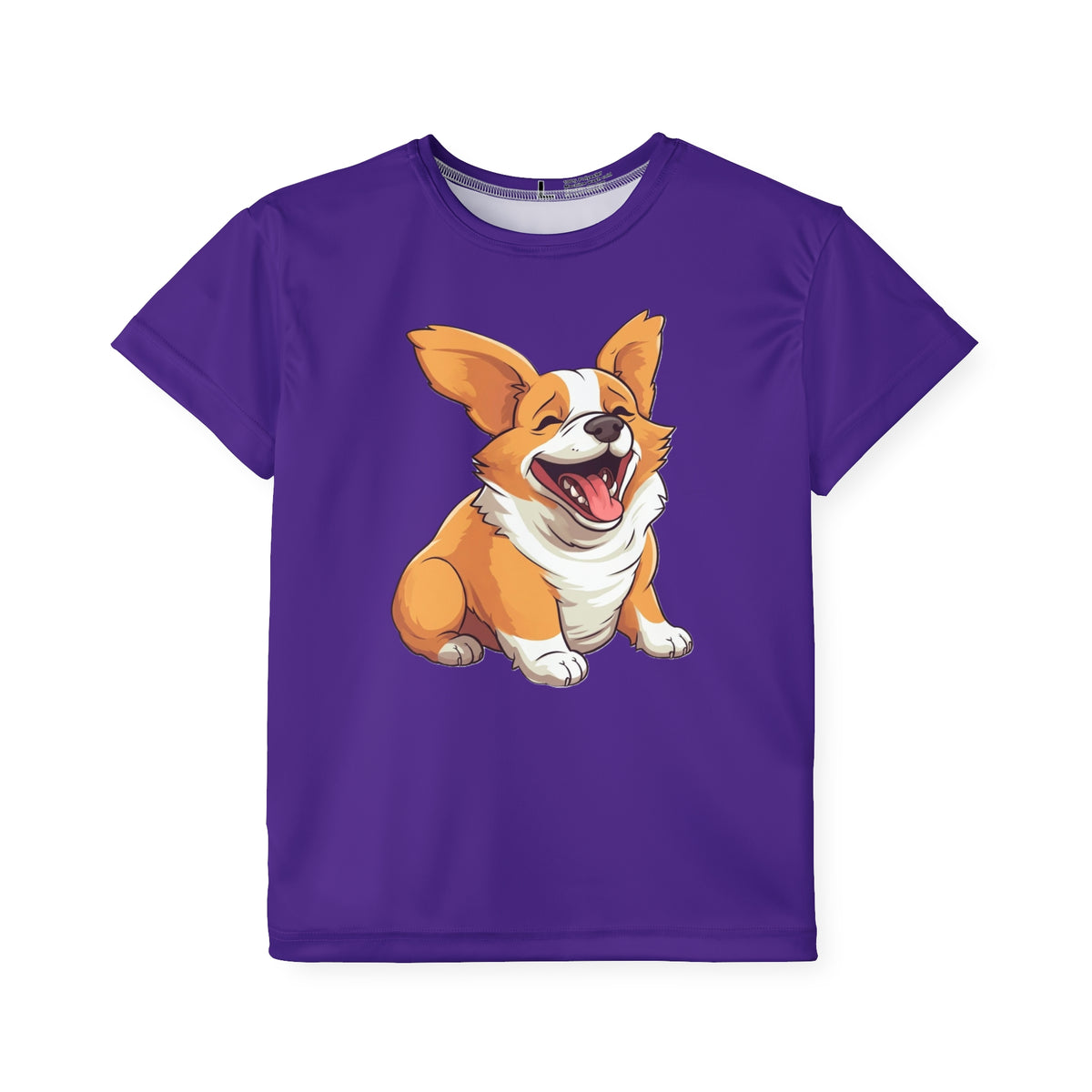Jolly Jiggling Animated Corgi Kid's Purple Sports Tee