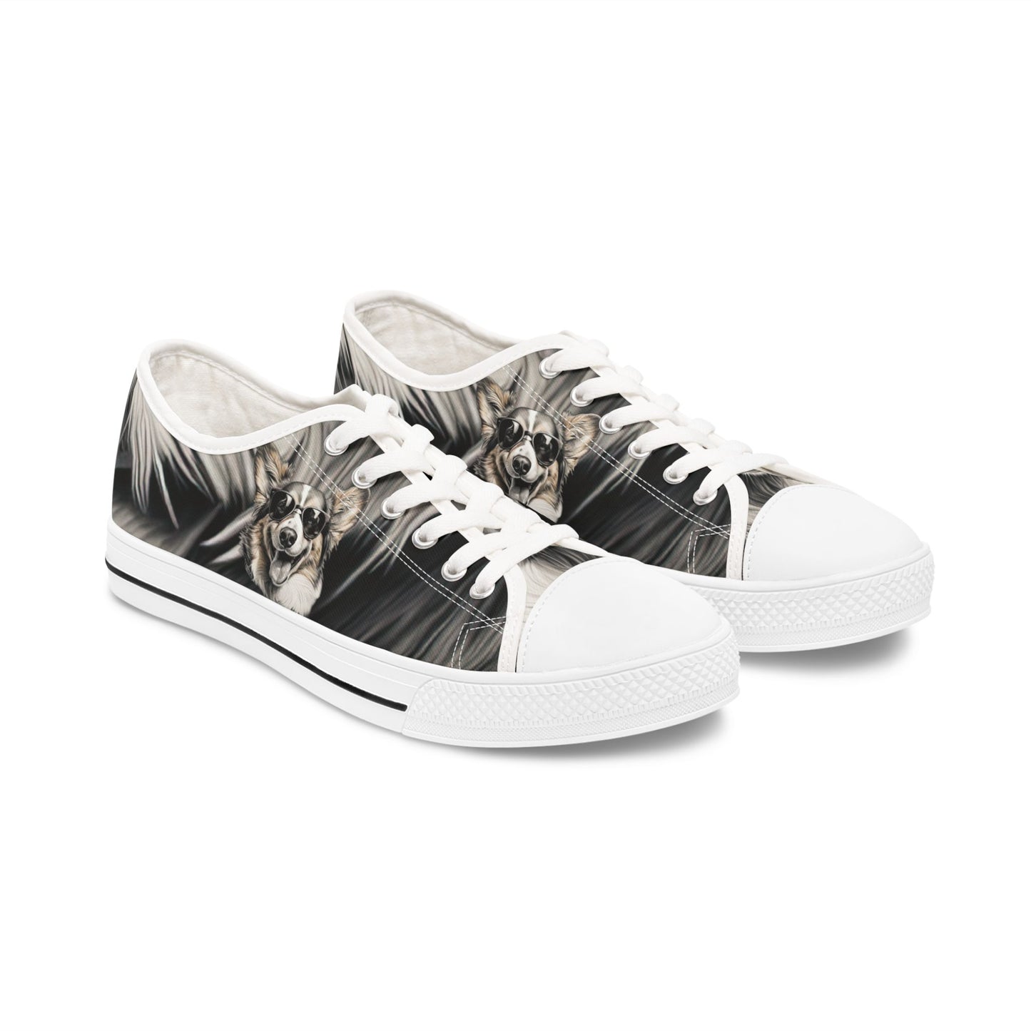 Corgi Cool Portrait in Shades Women's Low Top Casual Canvas Sneakers