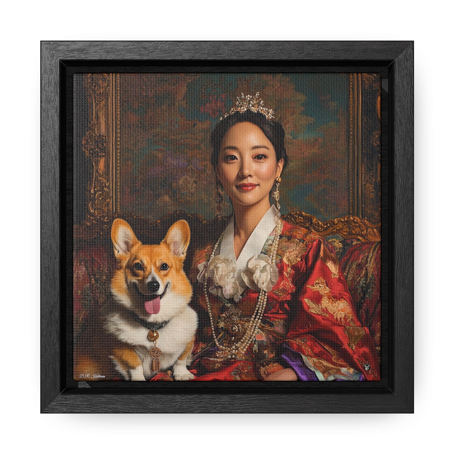 Korean Corgi Queen - Framed on Canvas