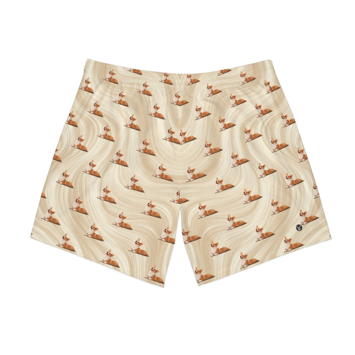 Giddy Sploot Board Shorts - Rich Creamy Champagne Corgi Theme Swimsuit
