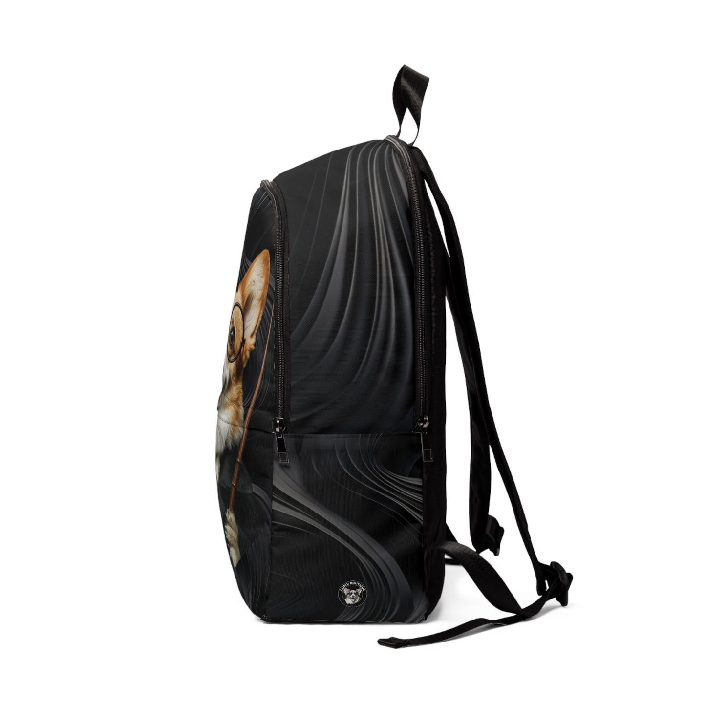 Corgi Potter Magic Wand Backpack — Black Swirl Corgi Rucksack