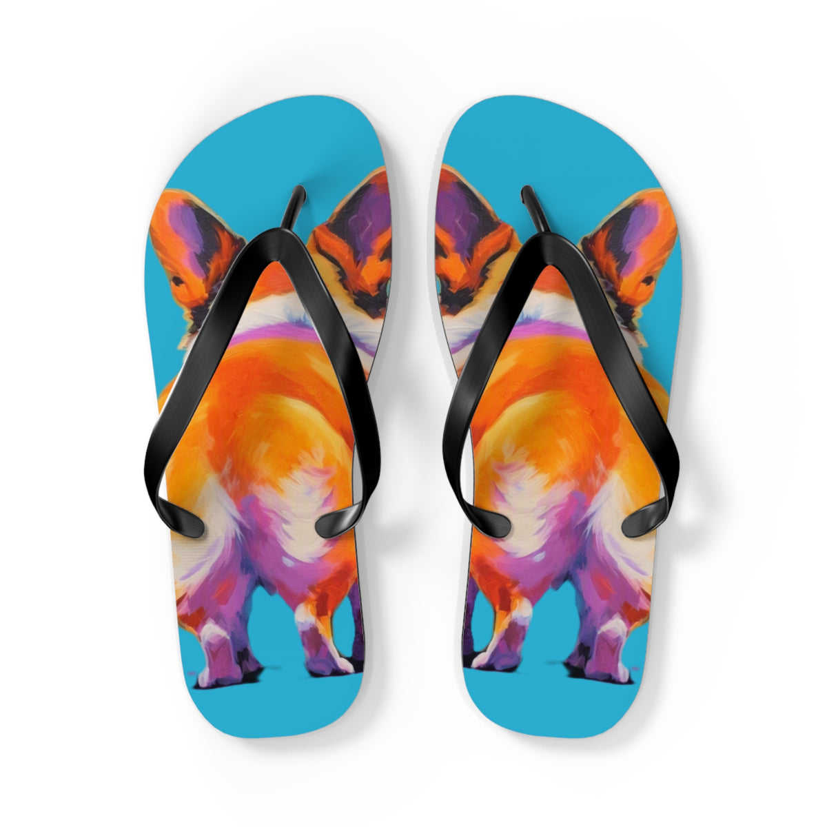 Corgi Butt Artistic Portrait Unisex Flip Flops – Blue Corgi Beach Sandals