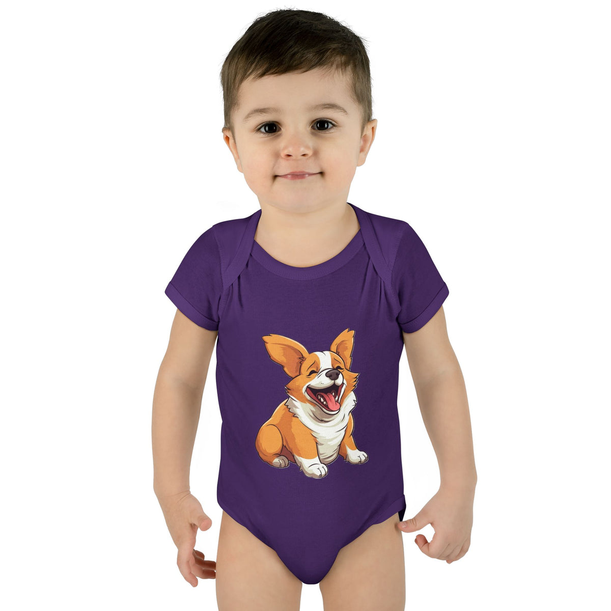 Jolly Jiggling Animated Corgi Purple Infant Bodysuit
