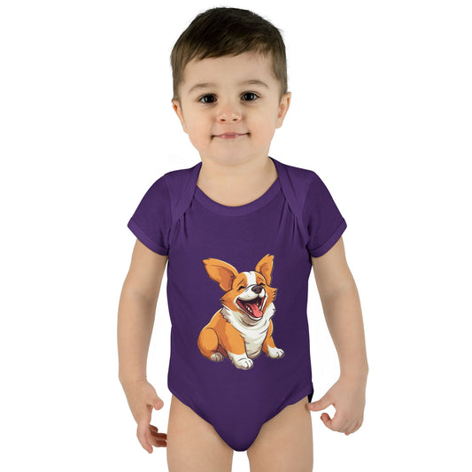 Jolly Jiggling Animated Corgi Purple Infant Bodysuit