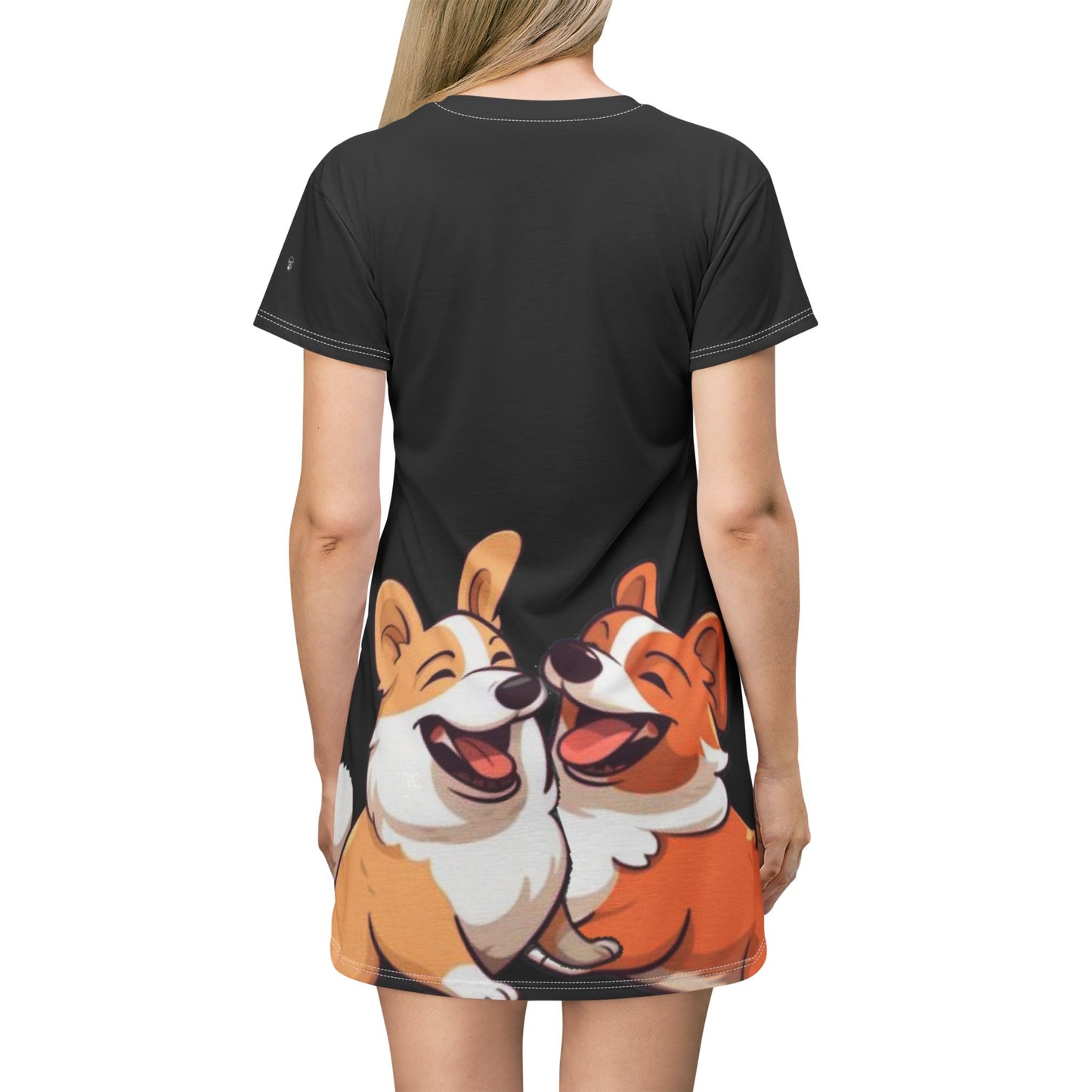 Robe T-shirt noire « J'adore les Corgis »