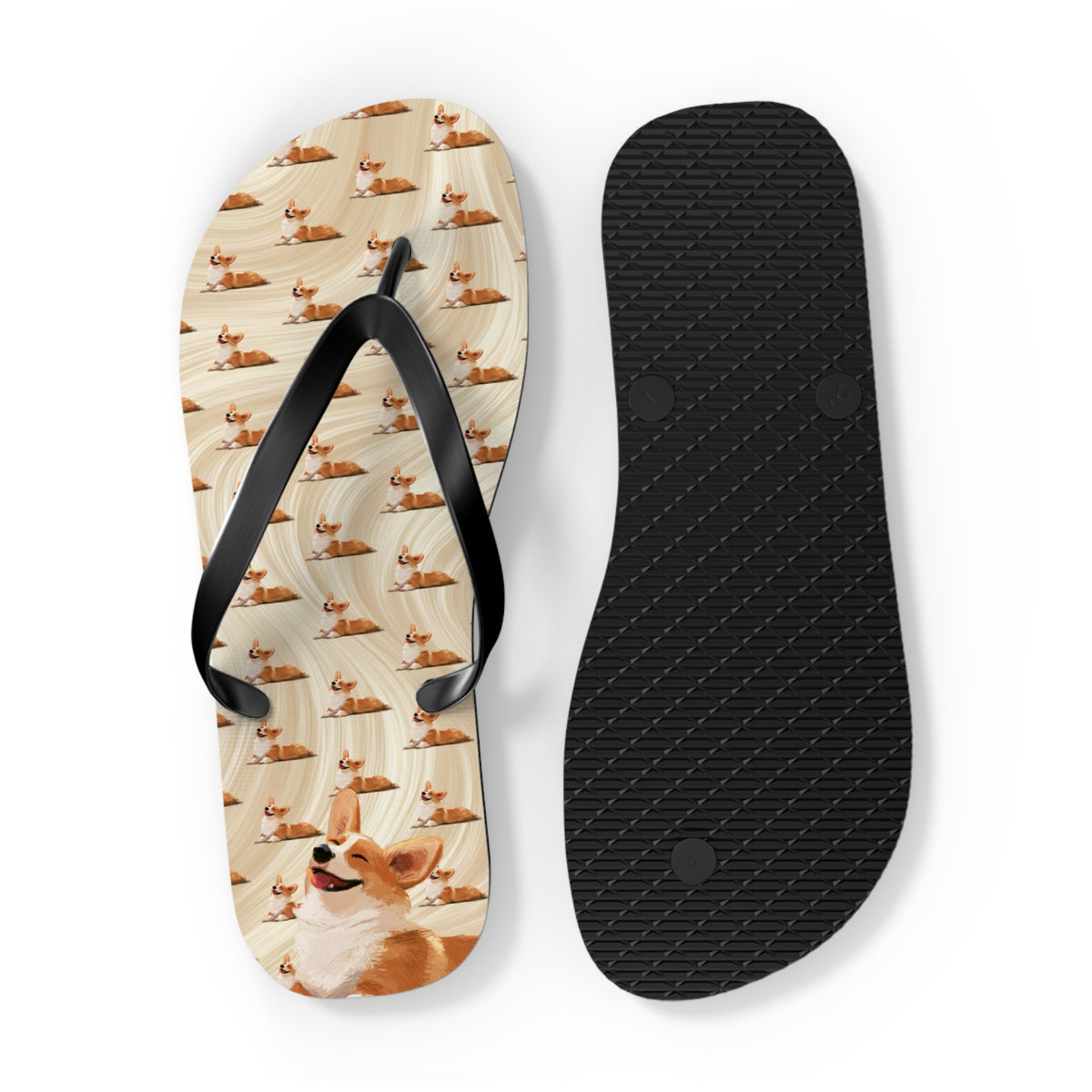 Giddy Sploot Unisex Flip-Flops - Creamy Champagne Corgi Sandals