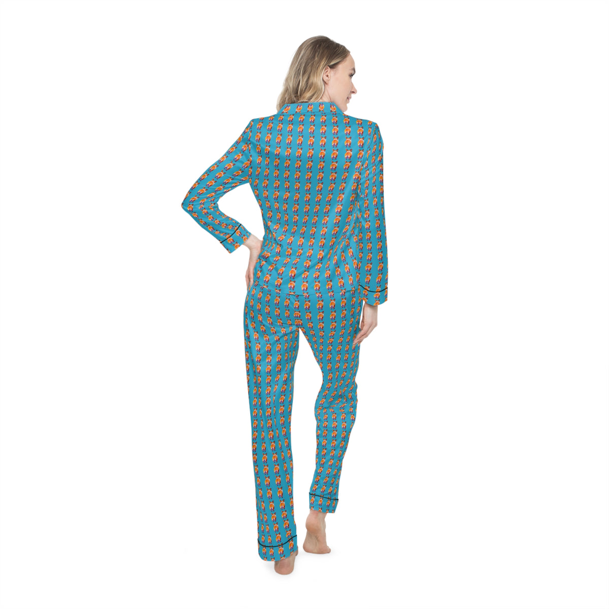 Corgi Butt Artistic Stripes Portrait - Blue Silky Pajamas