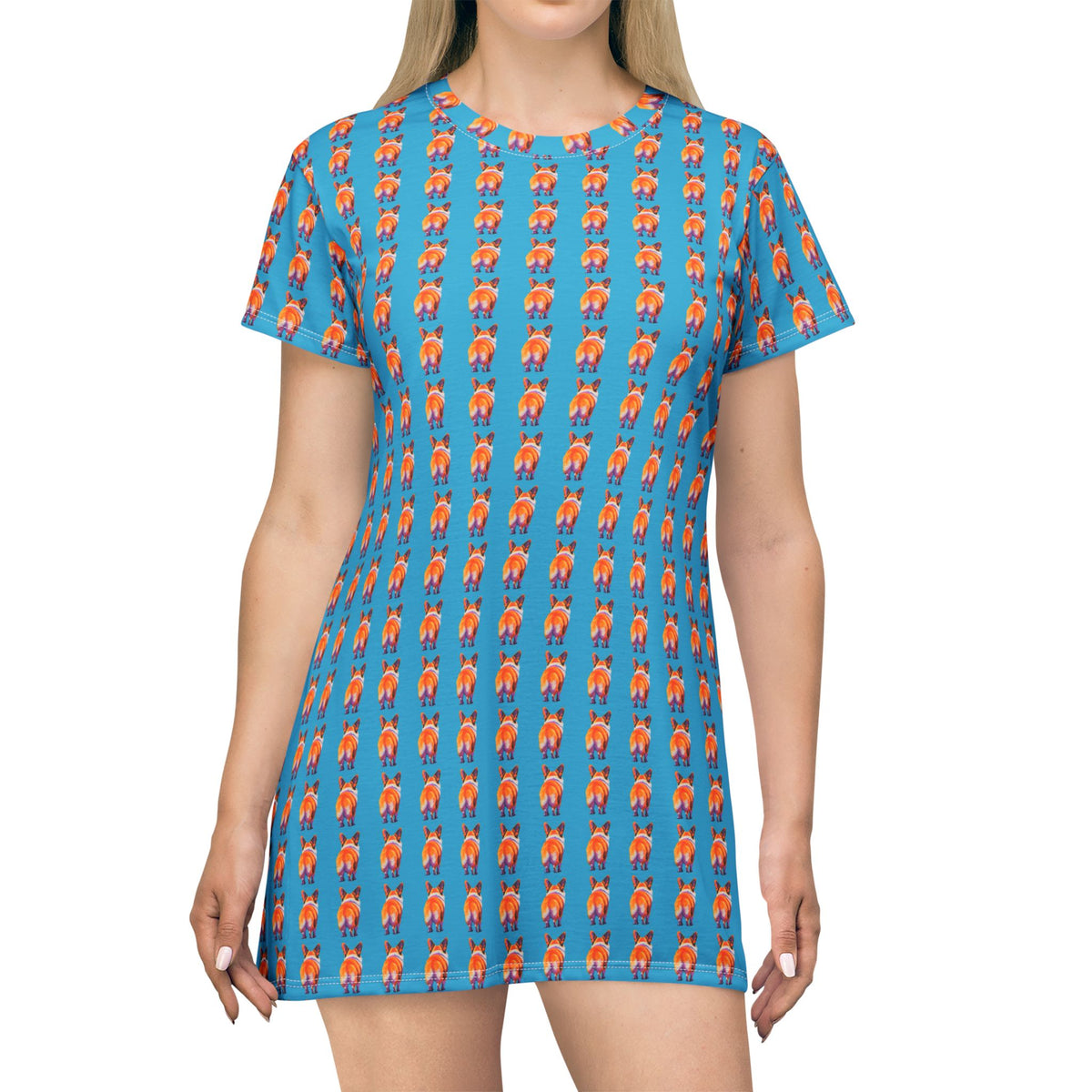 Corgi Butt Stripes Bold & Beautiful Blue T-Dress