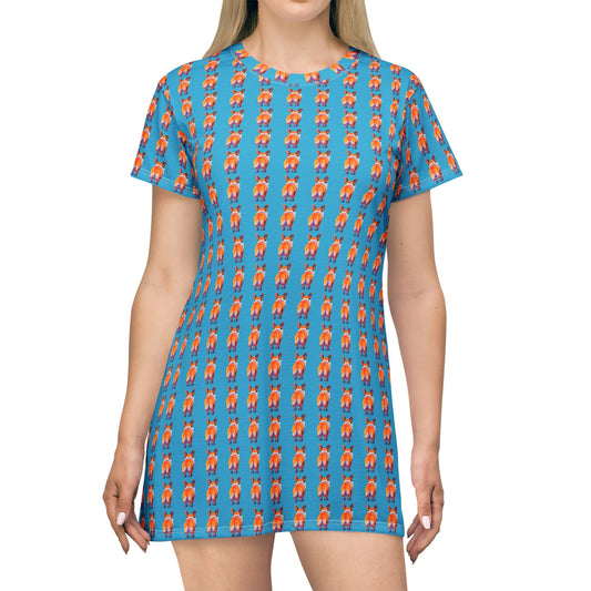 Corgi Butt Stripes Bold & Beautiful Blue T-Dress